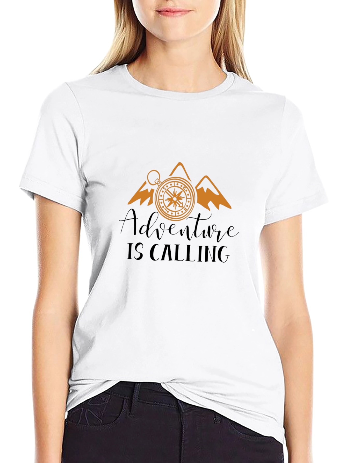 Adventure Calling Black T-Shirt Compass Mountain Design