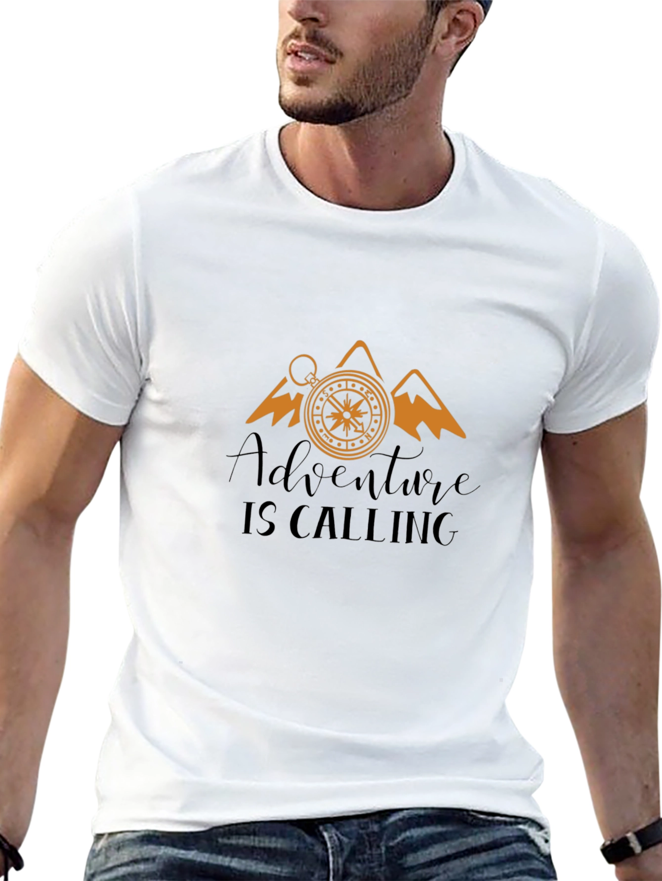 Adventure Calling Black T-Shirt Compass Mountain Design