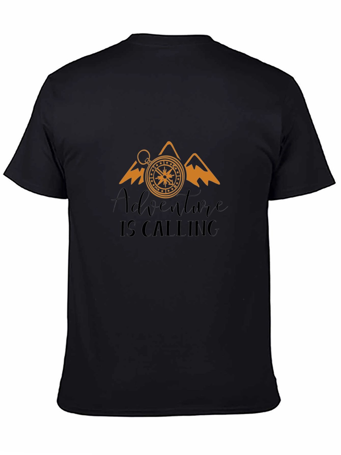 Adventure Calling Black T-Shirt Compass Mountain Design