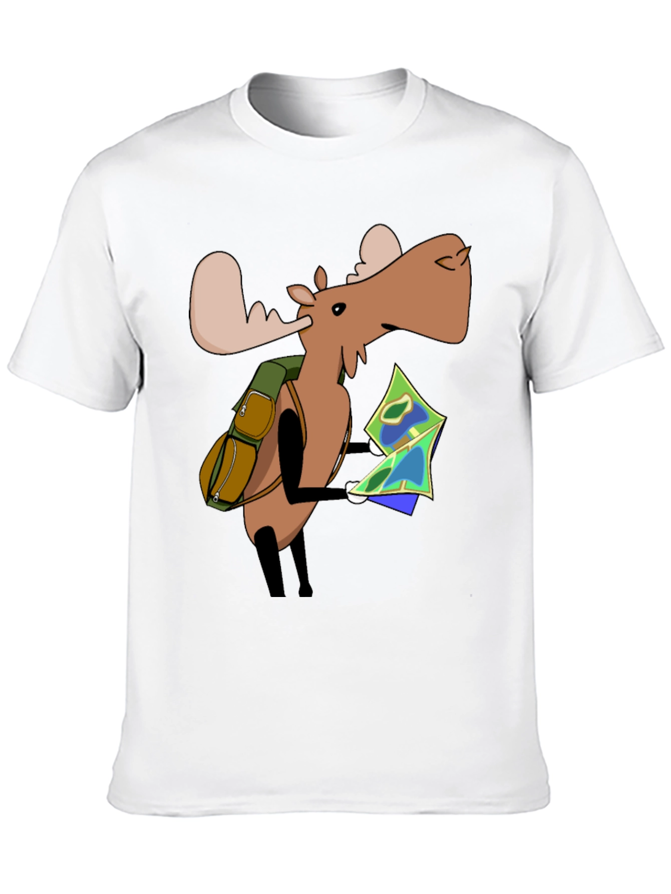 Cartoon Moose with Map T-Shirt - Black