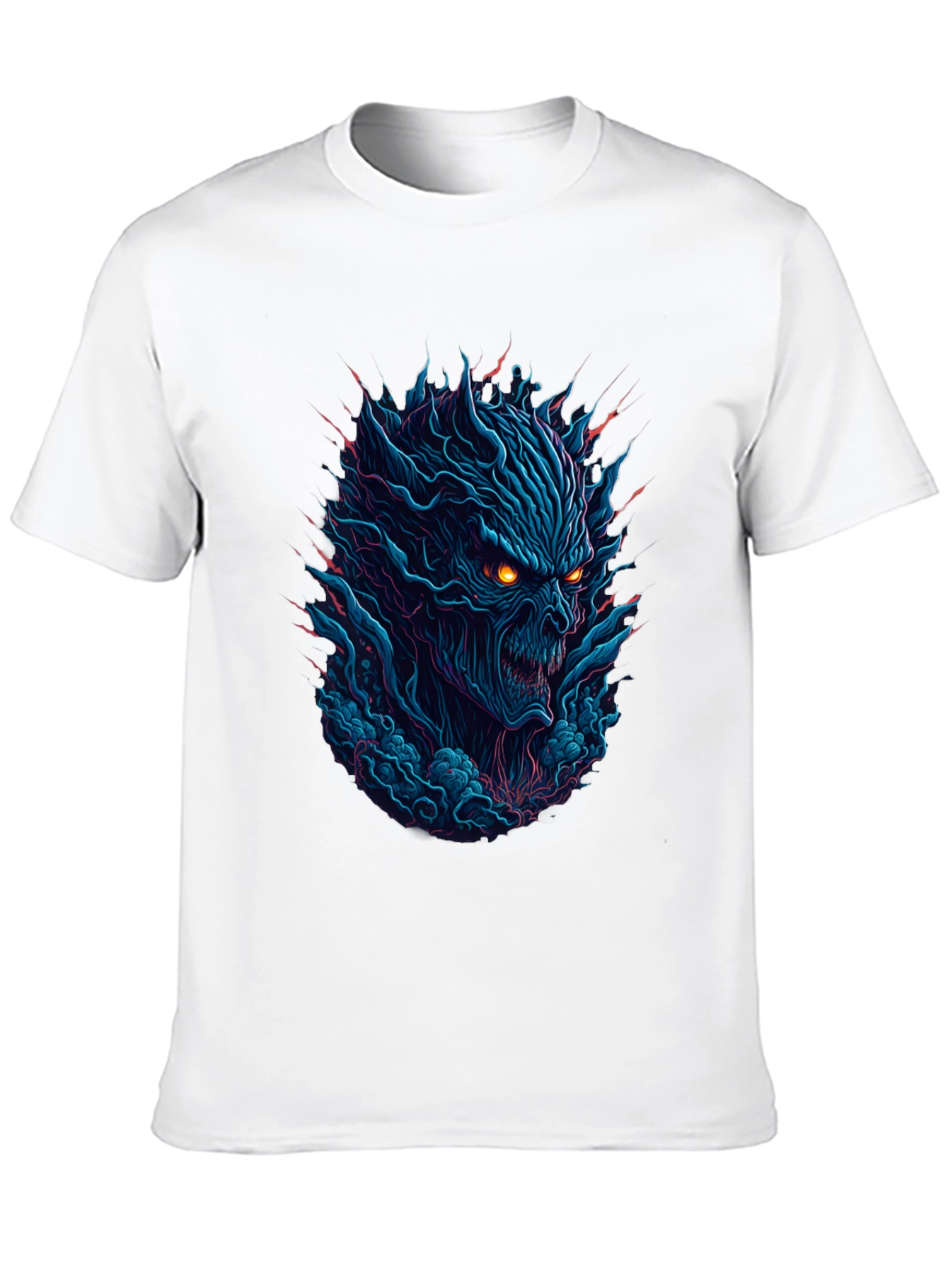 Mens Black T-Shirt with Fiery Monster Graphic