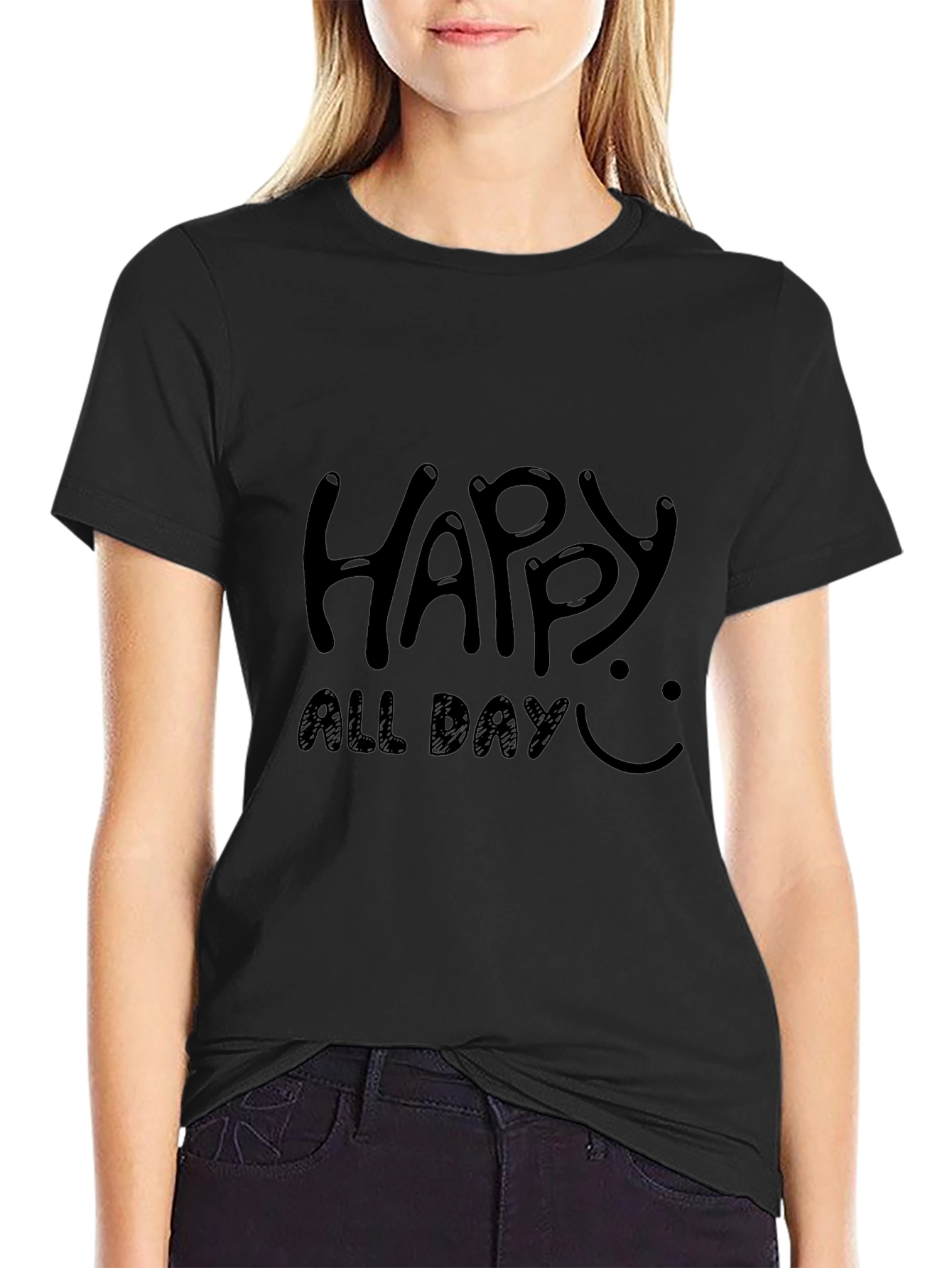 Happy All Day Black Graphic Tee