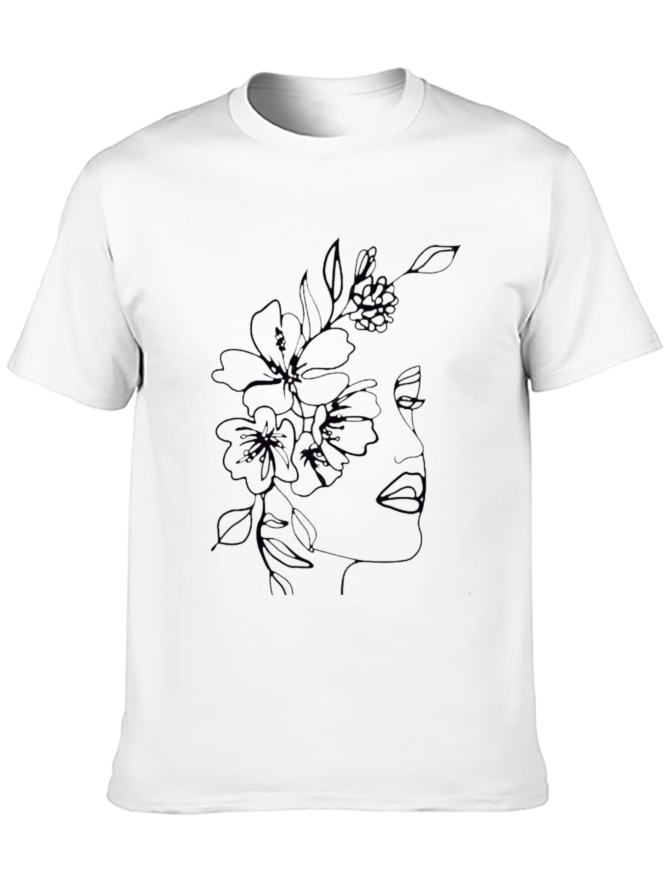 Floral Face Line Art Black T-Shirt