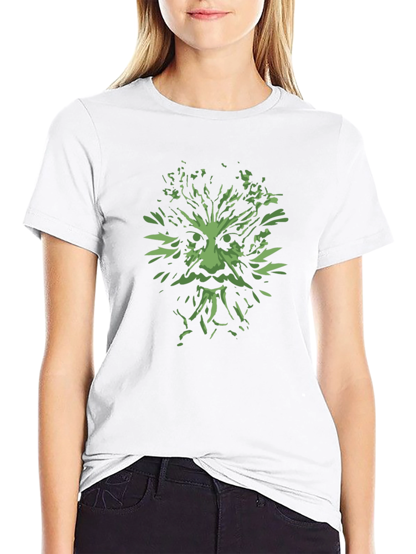 Green Man Graphic Tee - Black Cotton T-Shirt