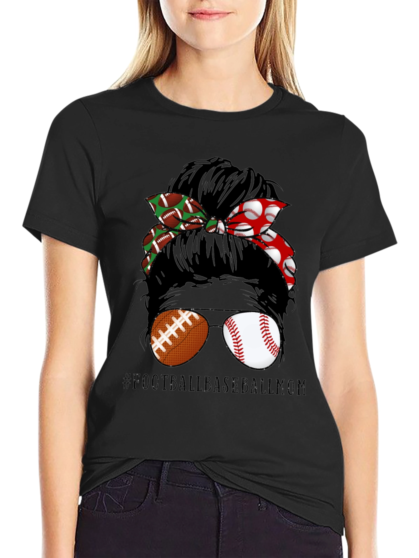 Football Baseball Messy Bun T-Shirt