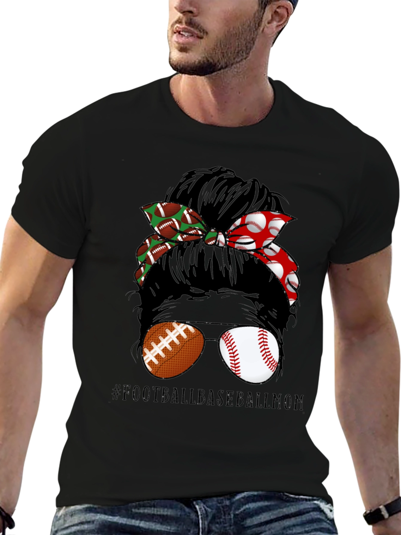 Football Baseball Messy Bun T-Shirt