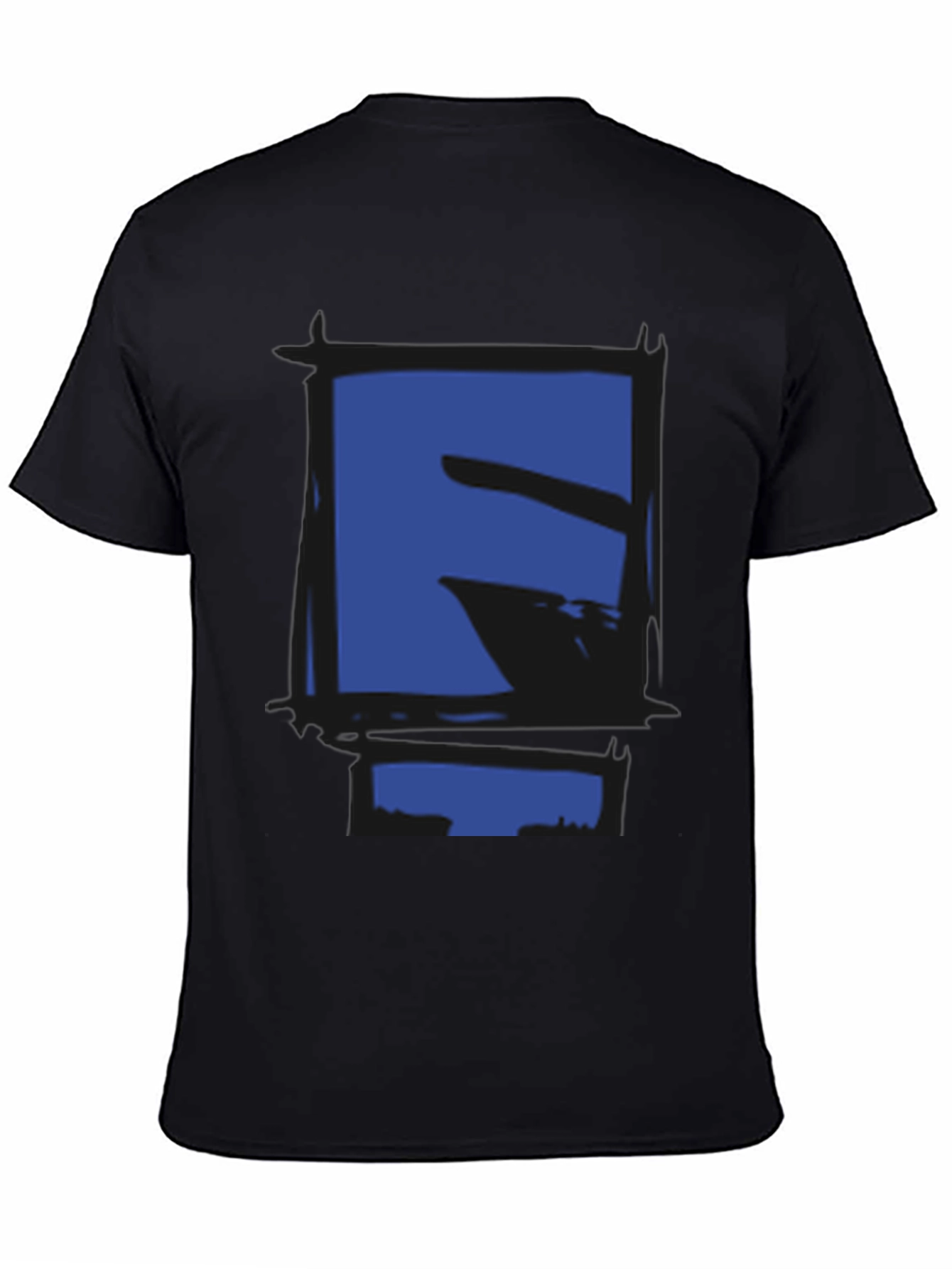 Abstract Blue Graphic Print Black T-Shirt