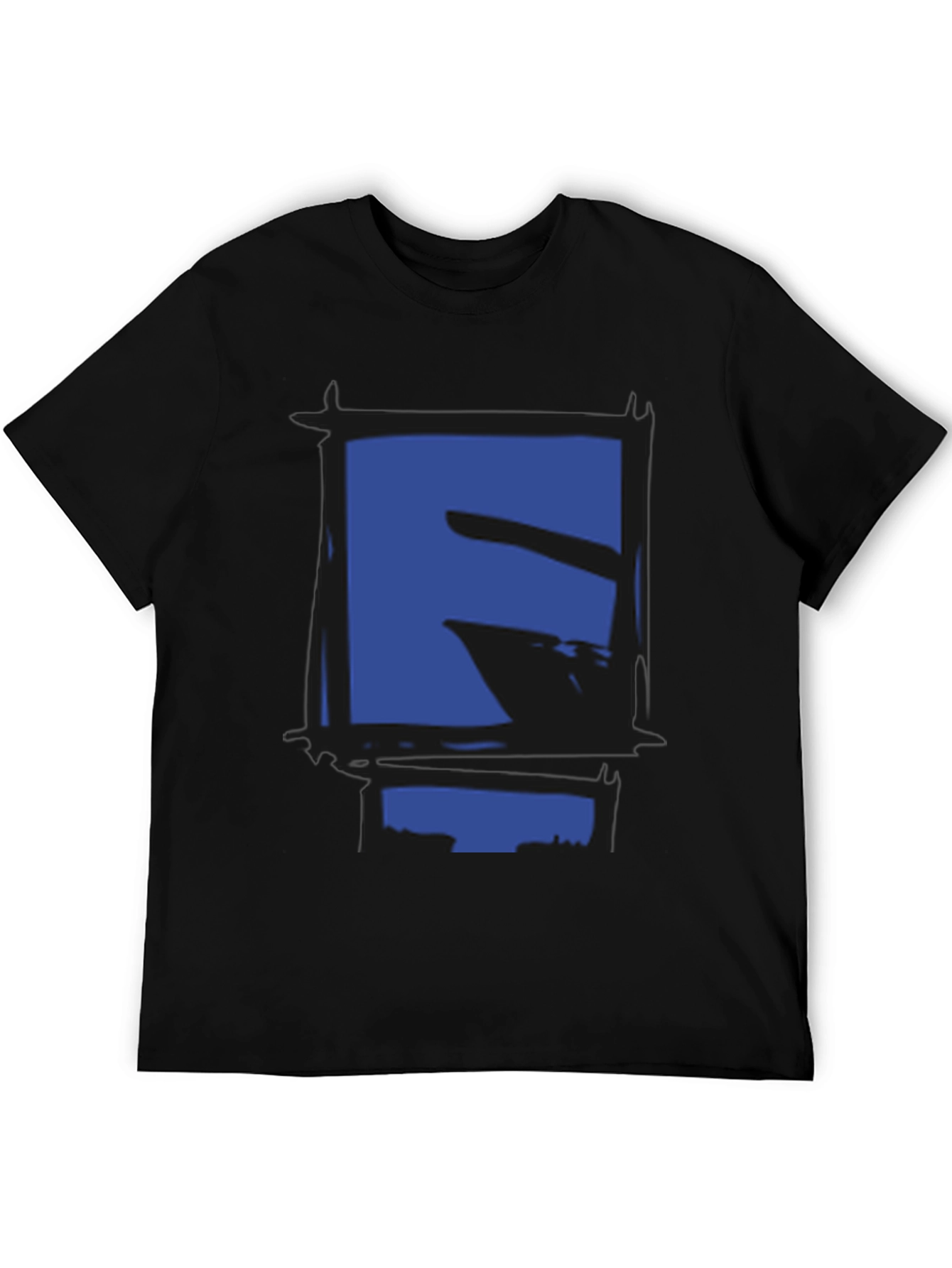 Abstract Blue Graphic Print Black T-Shirt