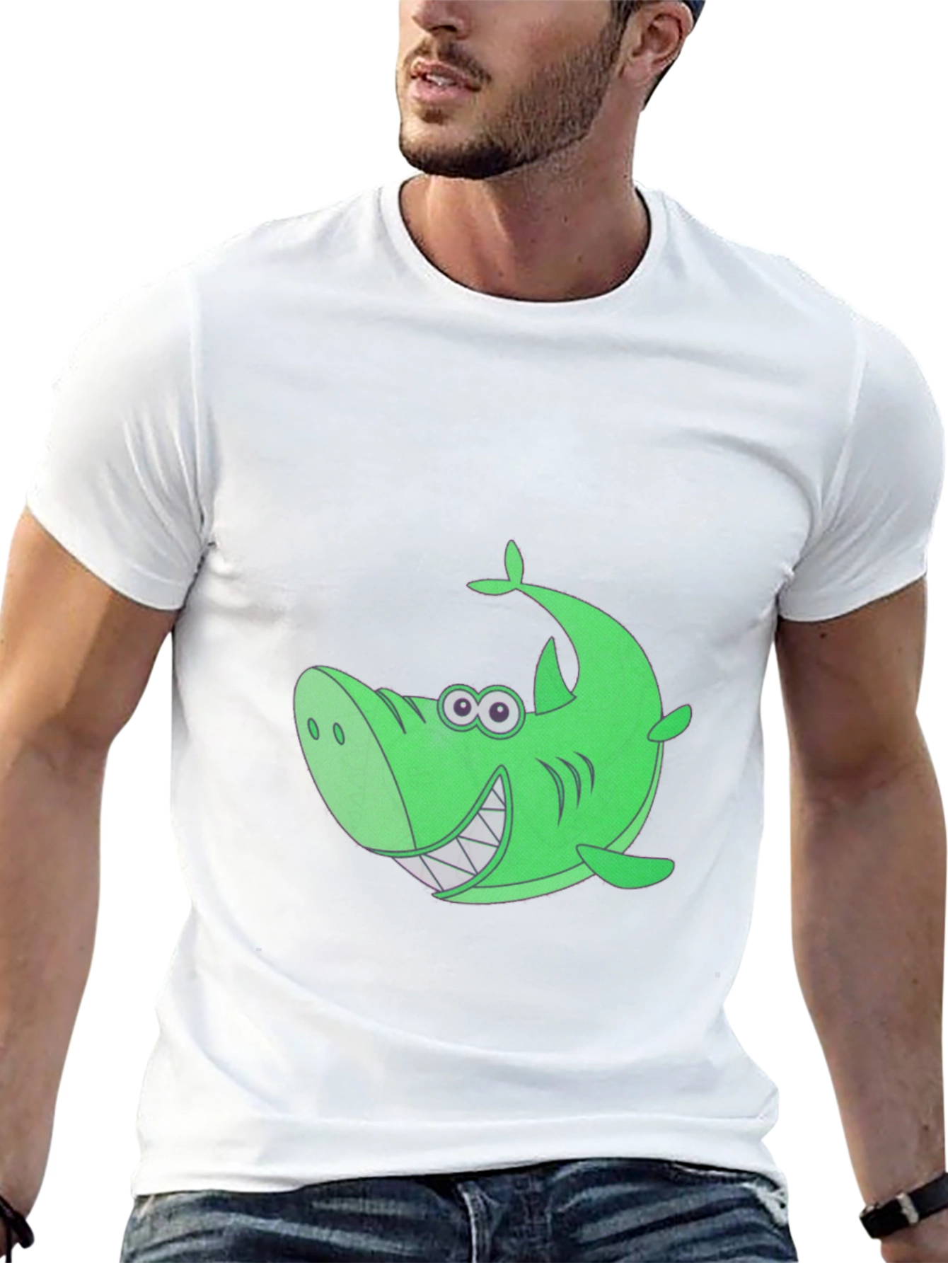 Funky Green Shark Graphic Tee - Black