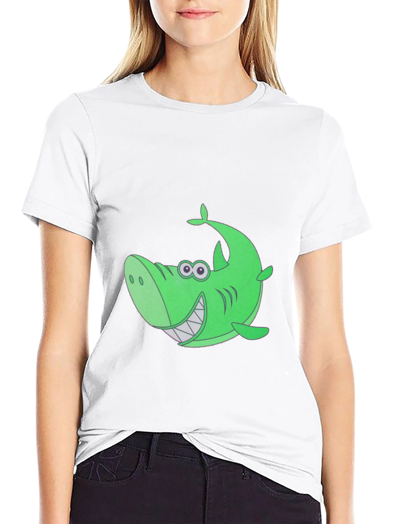 Funky Green Shark Graphic Tee - Black