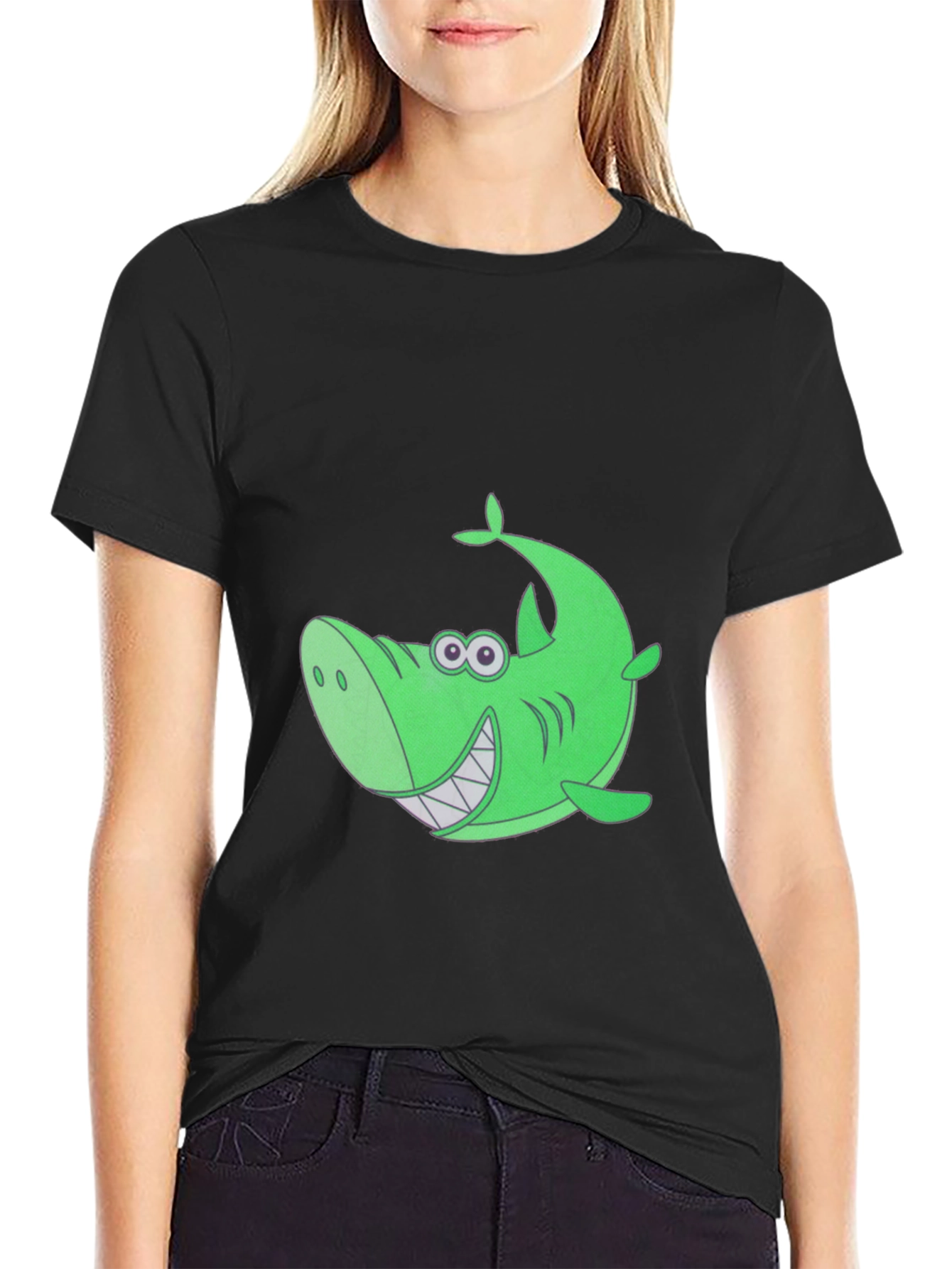 Funky Green Shark Graphic Tee - Black