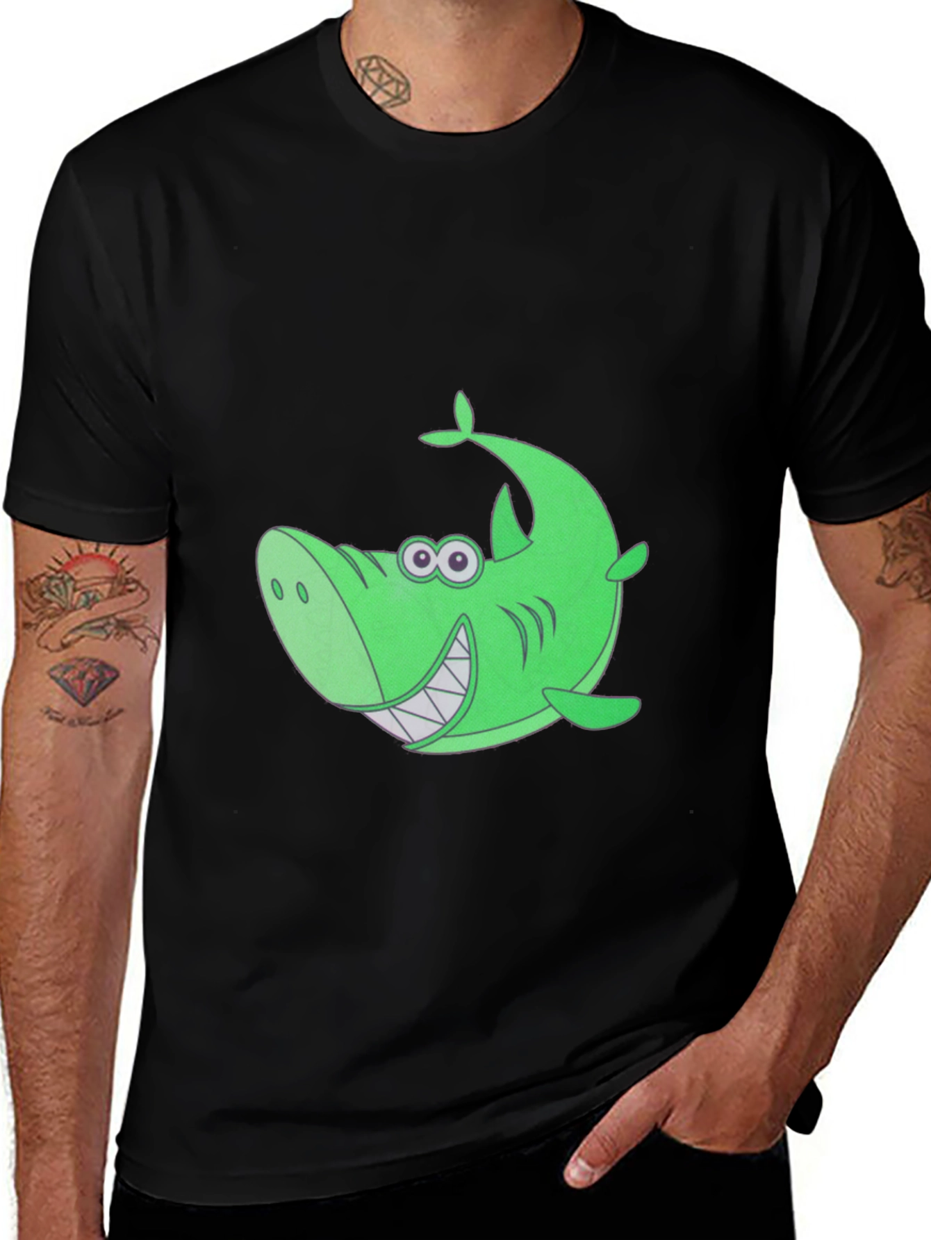 Funky Green Shark Graphic Tee - Black
