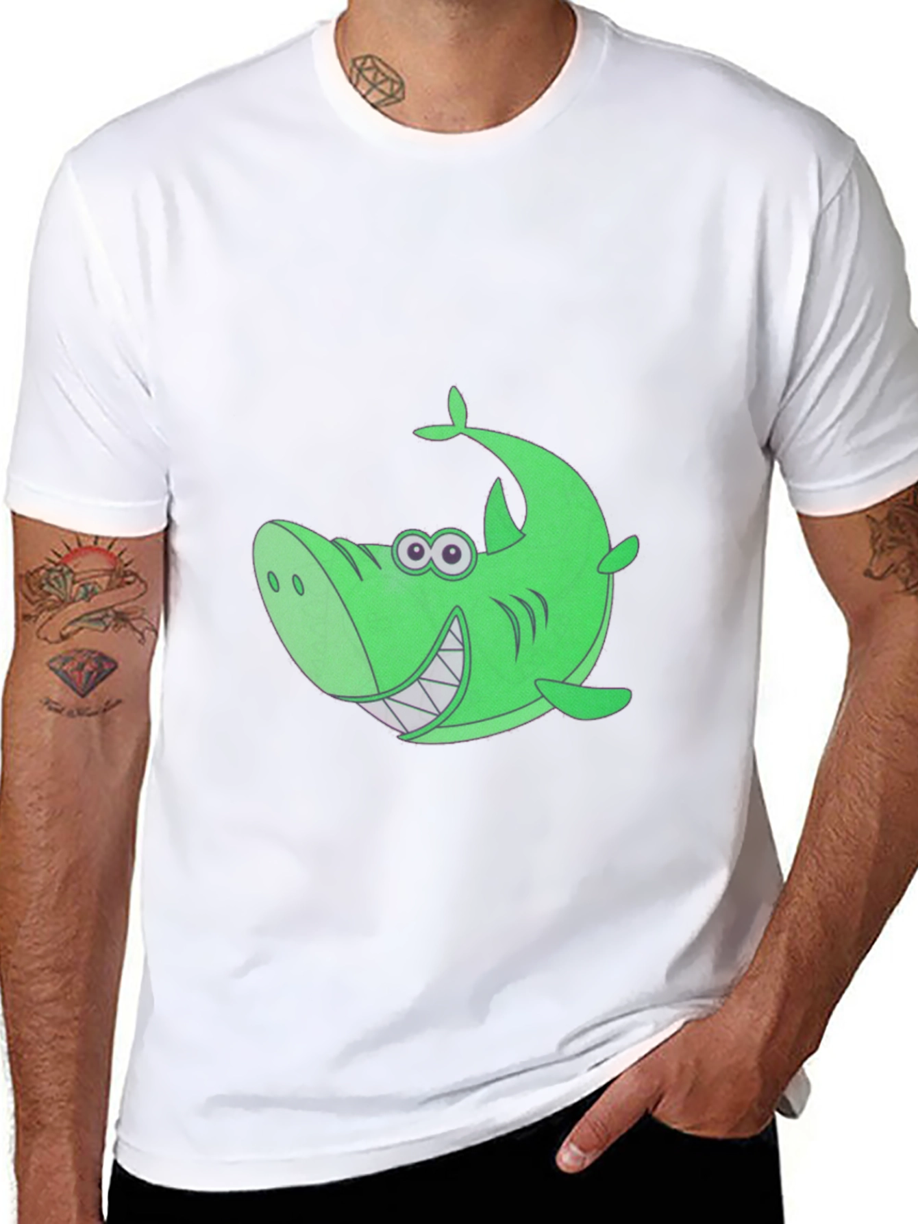 Funky Green Shark Graphic Tee - Black