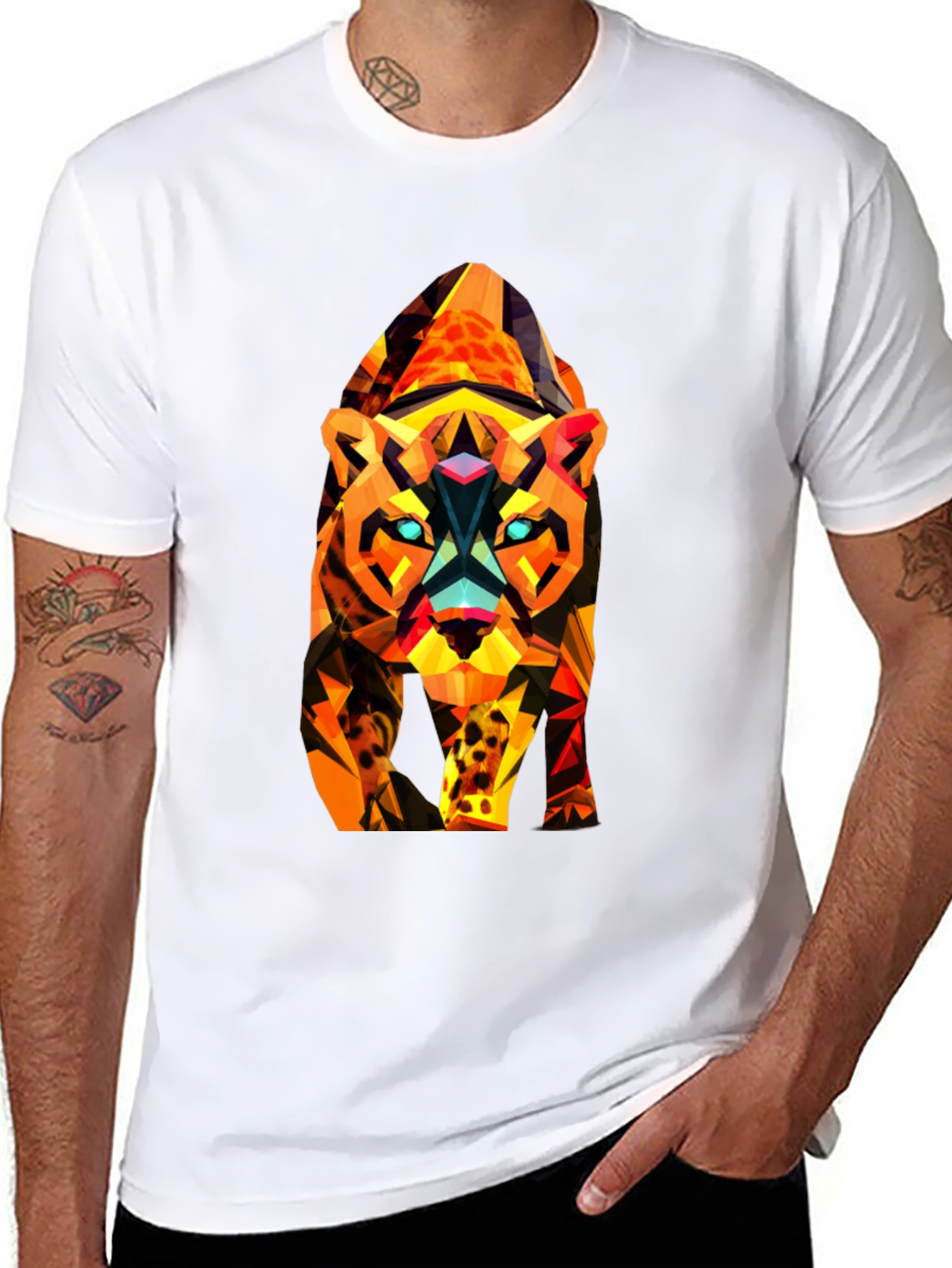Abstract Geometric Tiger Graphic Tee - Black