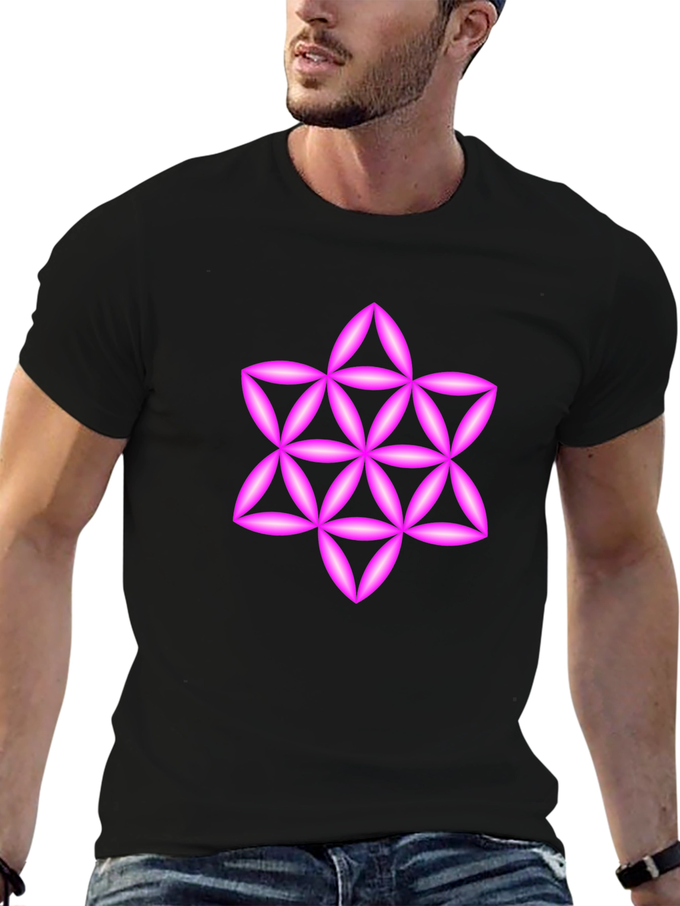 Geometric Star Tee - Black Cotton Blend Casual Wear