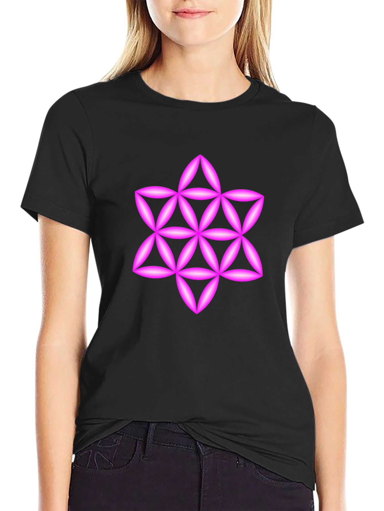 Geometric Star Tee - Black Cotton Blend Casual Wear