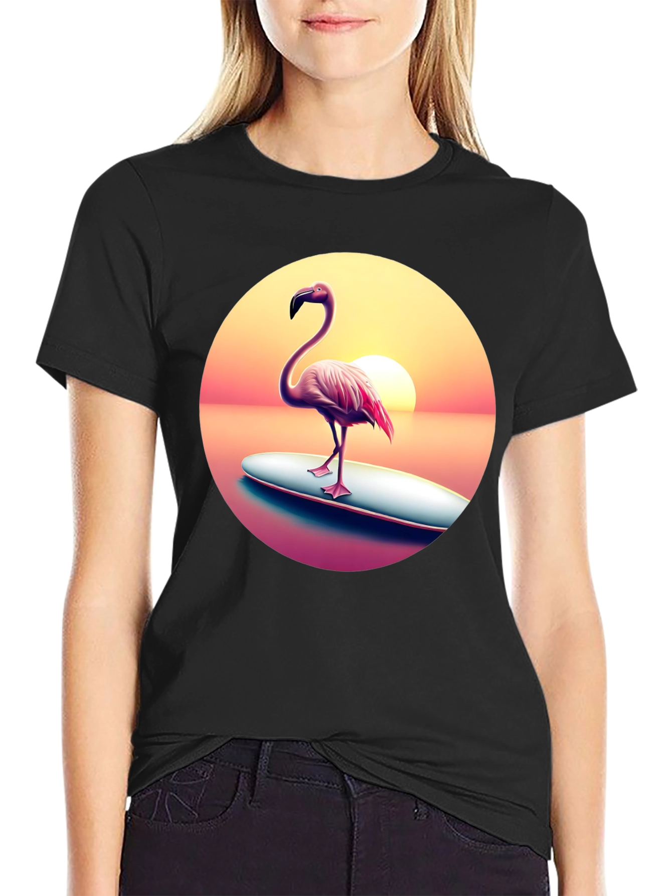 Flamingo Sunset Surf T-Shirt