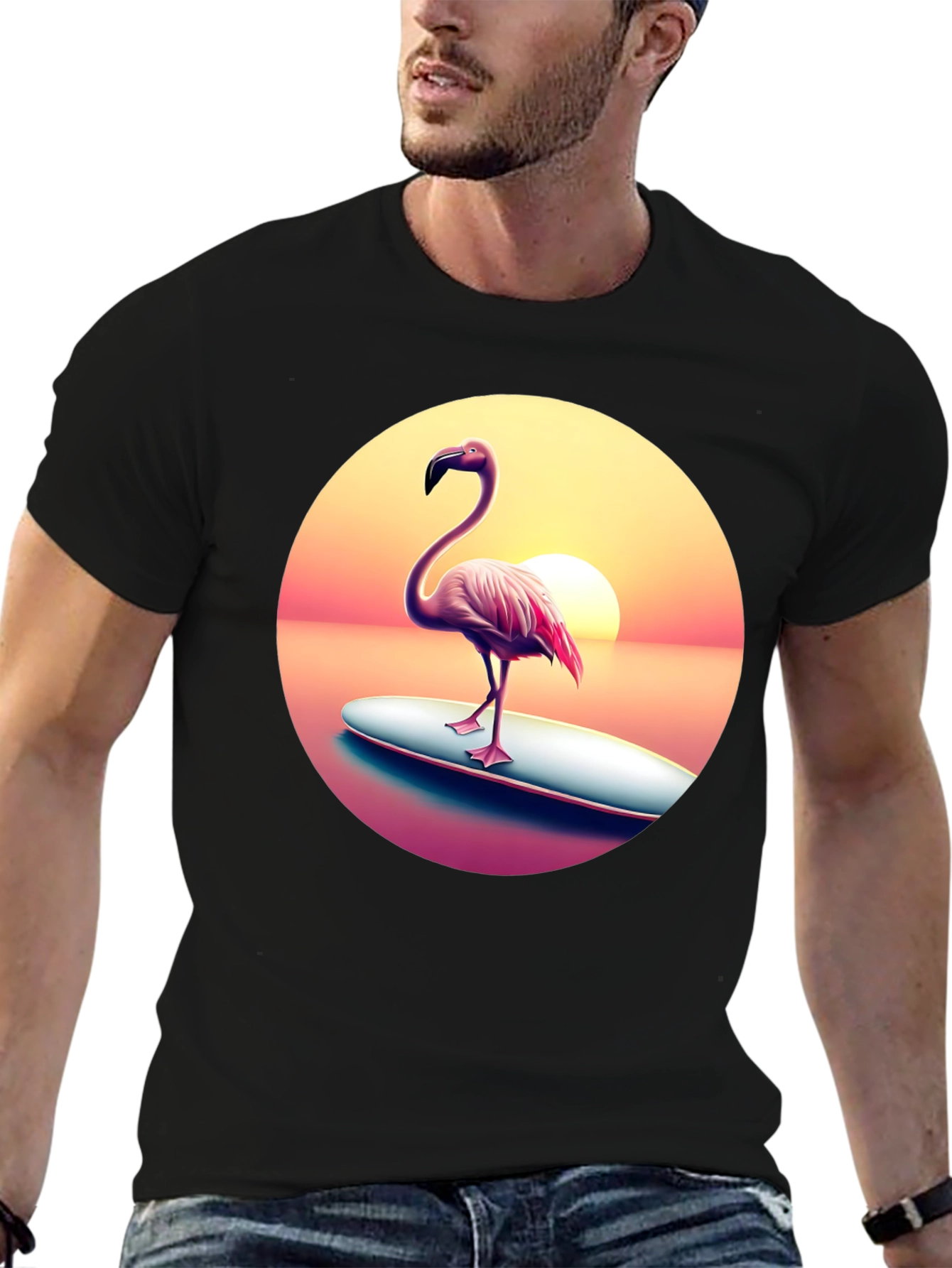 Flamingo Sunset Surf T-Shirt