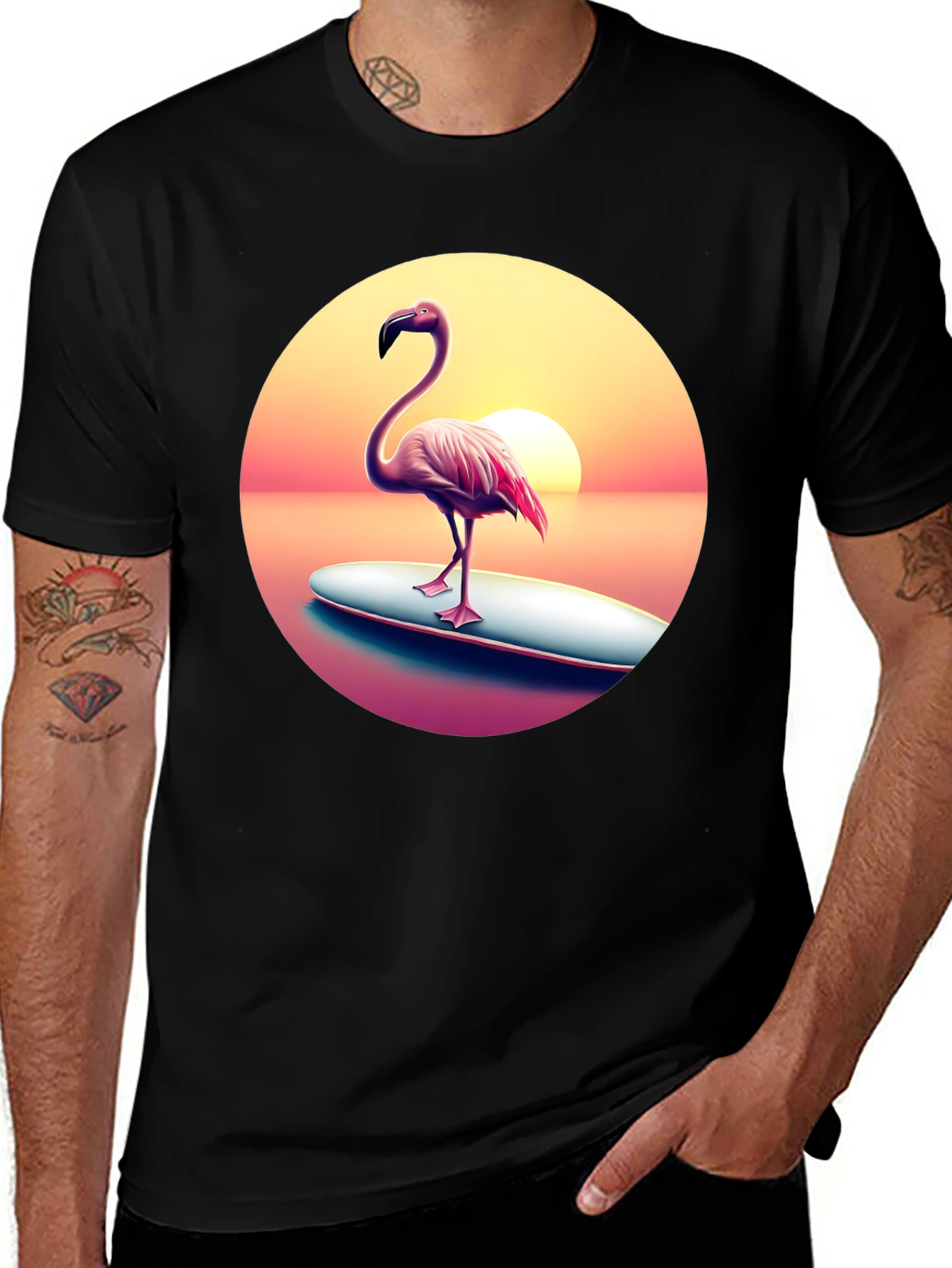 Flamingo Sunset Surf T-Shirt