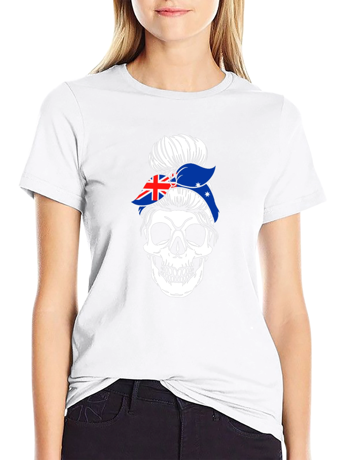 Aussie Skull Messy Bun T-Shirt