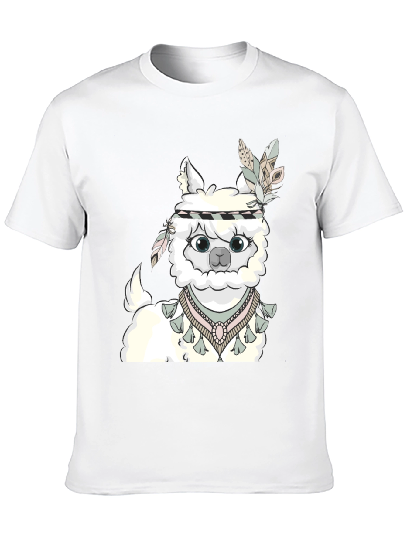 Cute Alpaca T-Shirt with Feather Headdress - Unisex