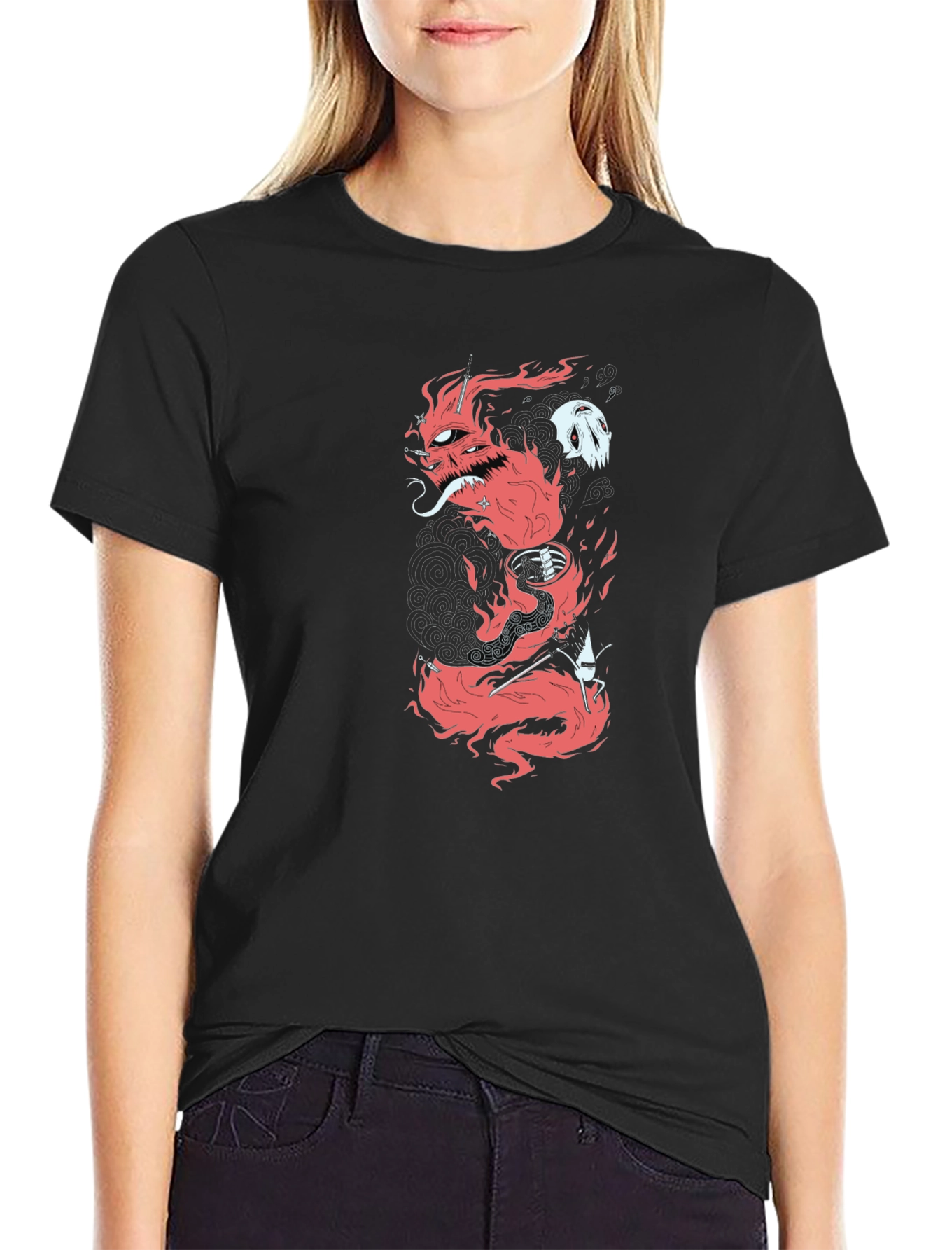 Fiery Dragon Graphic Print Black T-Shirt
