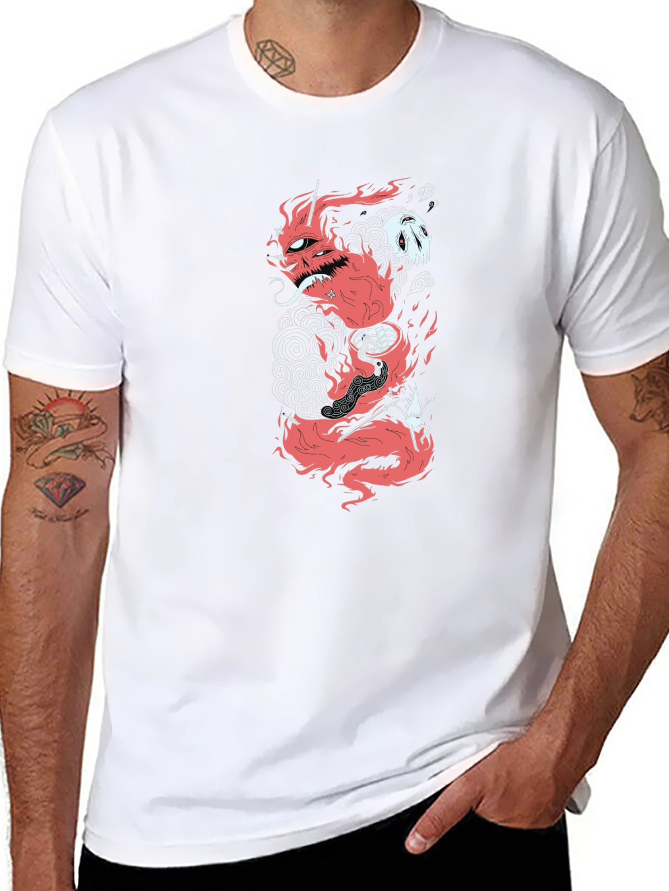 Fiery Dragon Graphic Print Black T-Shirt