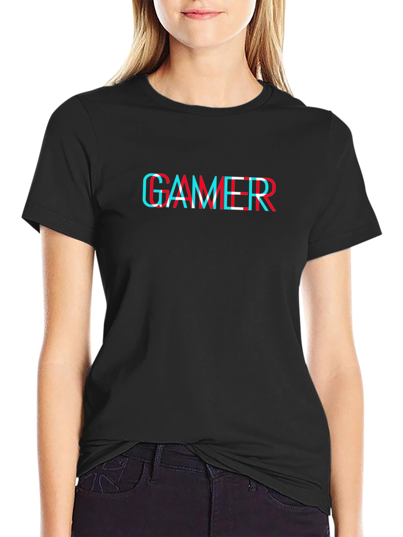 Gamer Glitch Style T-Shirt - Black