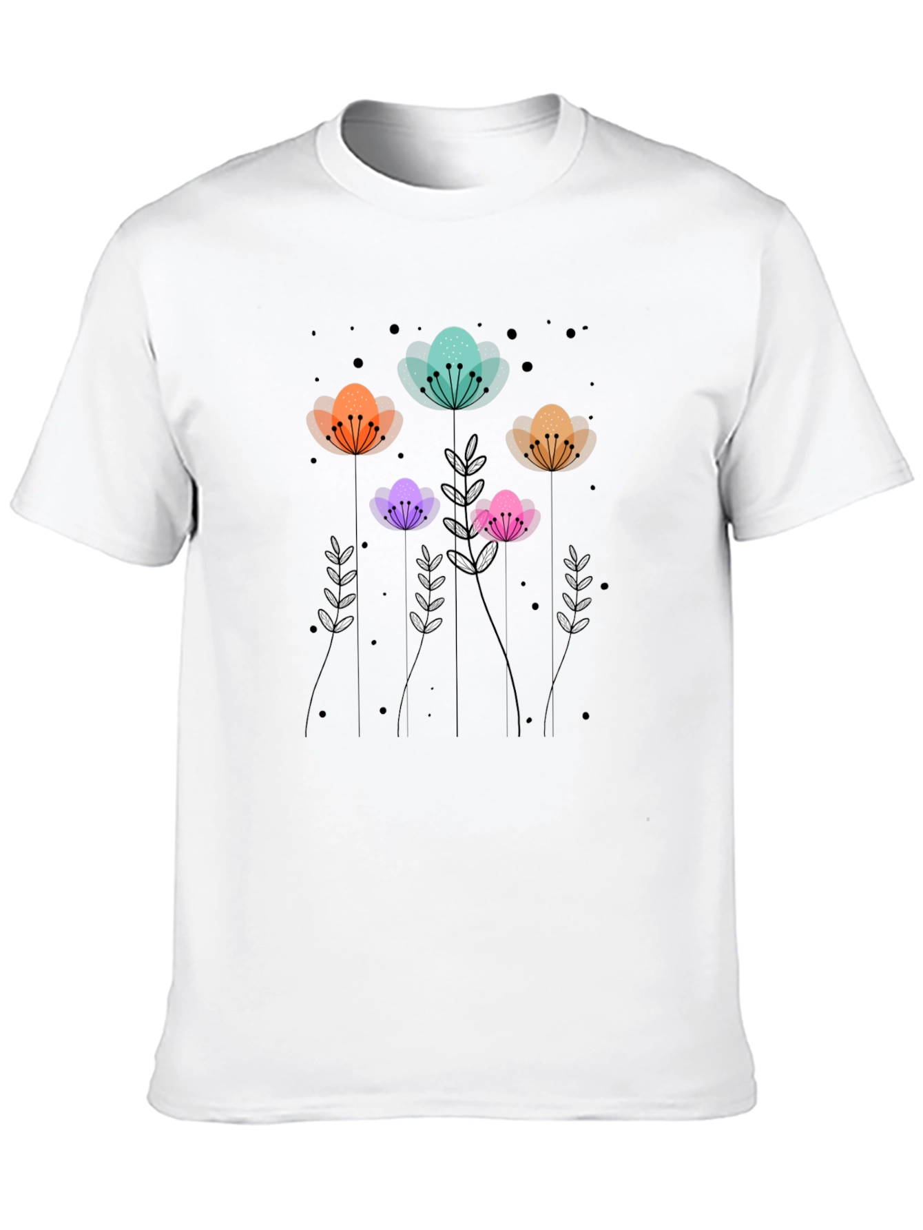 Floral Print Black T-Shirt - Unique Design