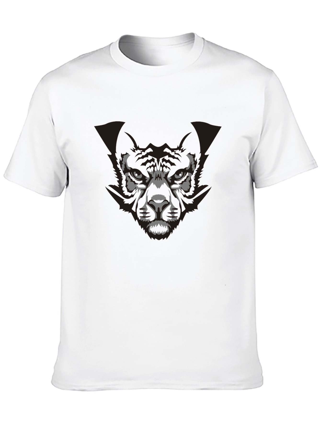 Mens Graphic Print Black T-Shirt - Wolf Design