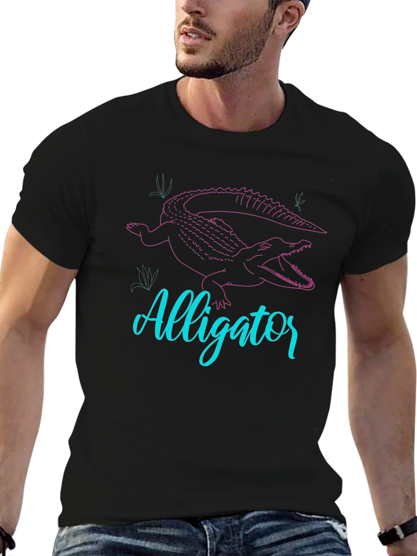 Alligator Graphic Tee - Black Crew Neck T-Shirt