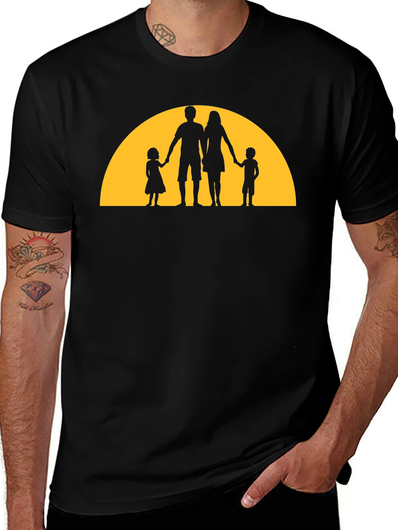Family Silhouette Graphic Tee - Black