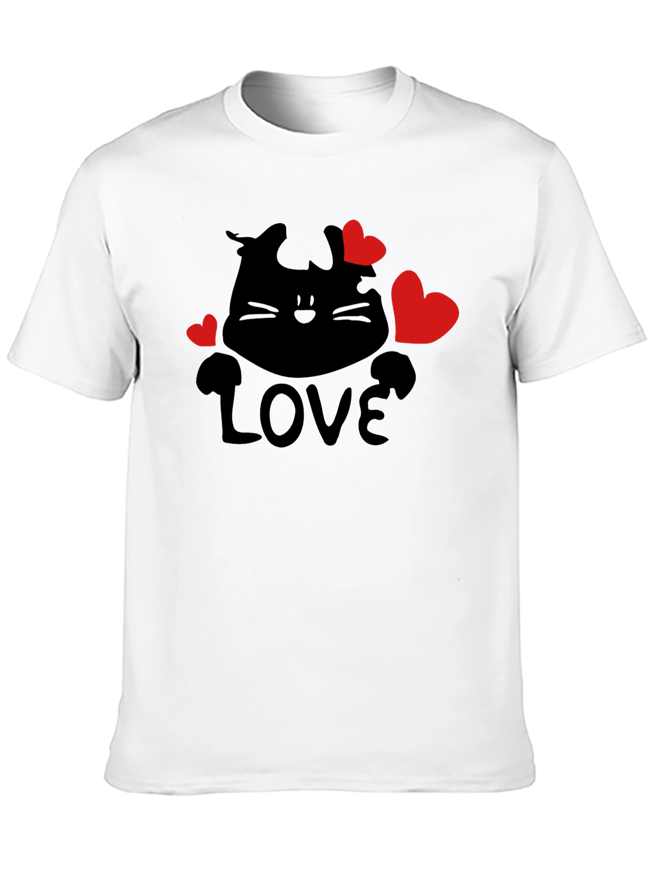 Love Cat Graphic Tee - Black Casual T-Shirt