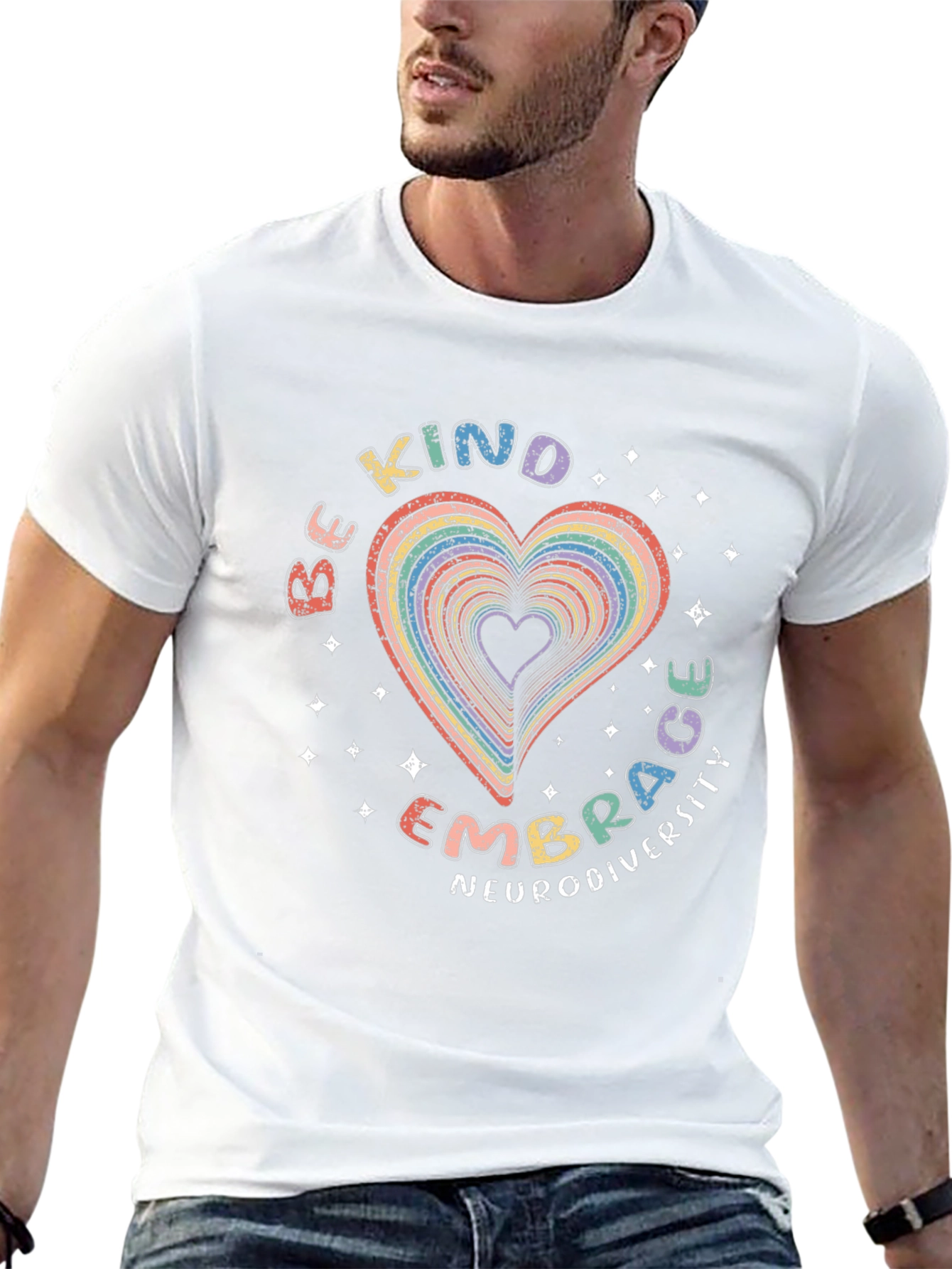 Be Kind Embrace Neurodiversity Rainbow Heart T-Shirt