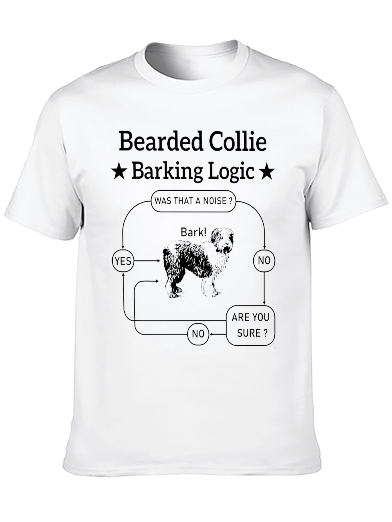 Bearded Collie Barking Logic Black T-Shirt