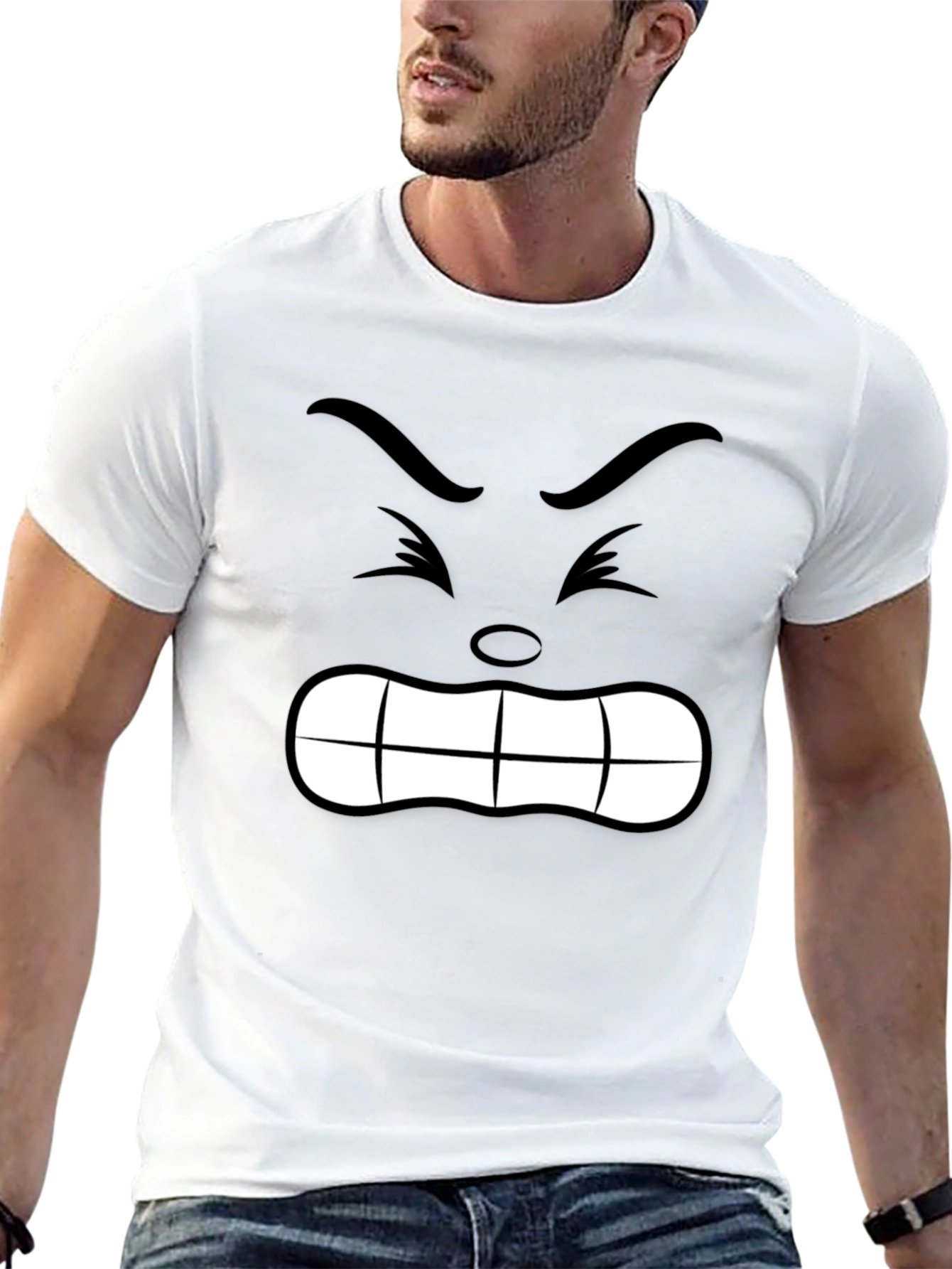 Angry Face Graphic Tee - Black Cotton T-Shirt