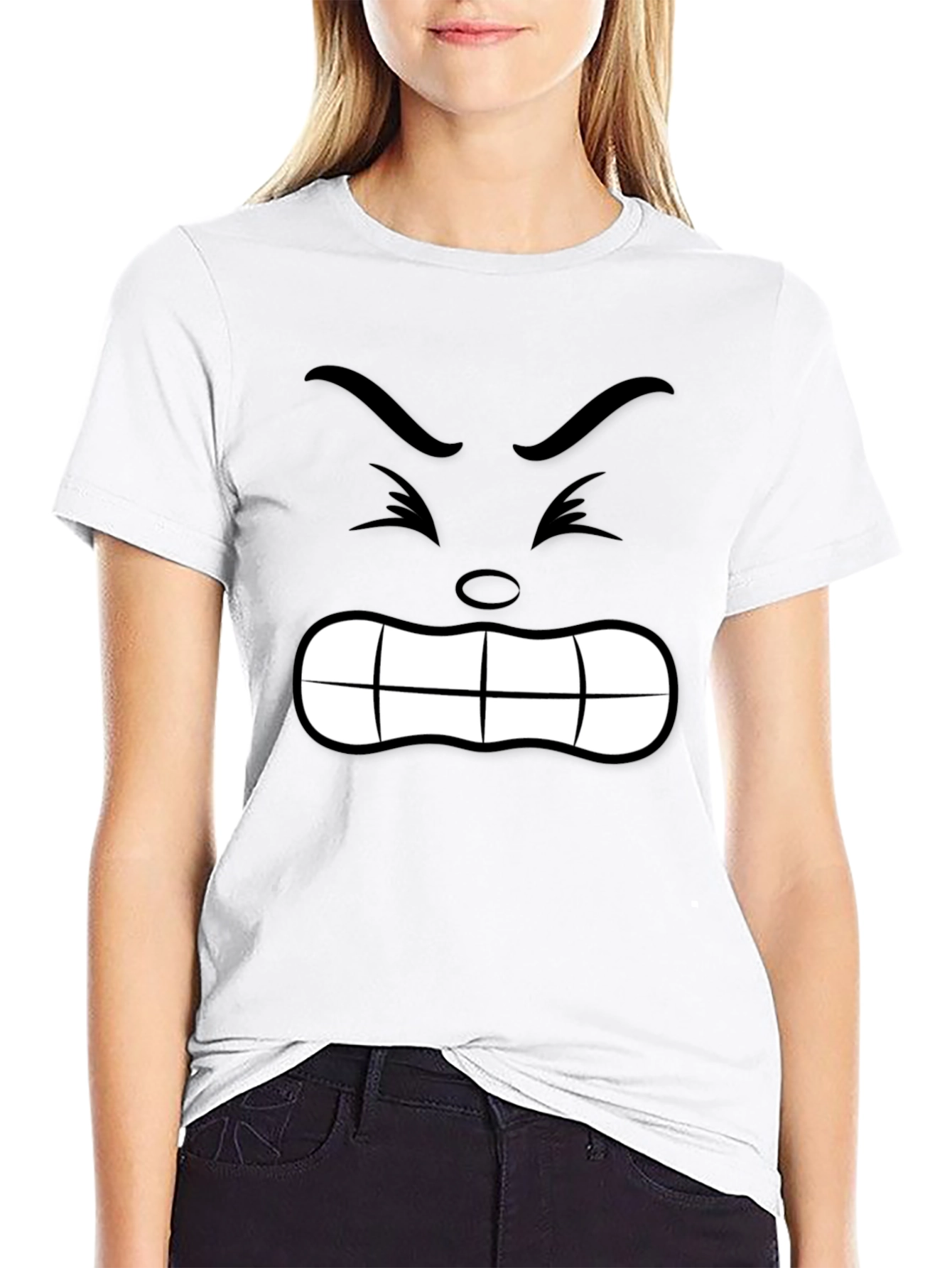 Angry Face Graphic Tee - Black Cotton T-Shirt