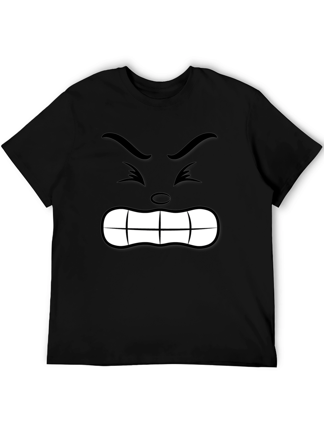 Angry Face Graphic Tee - Black Cotton T-Shirt