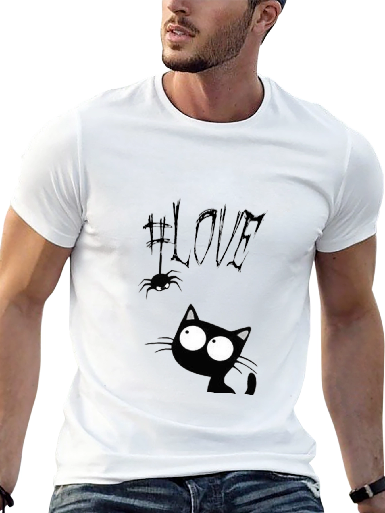 Love Cat Graphic Tee - Black Cotton Blend