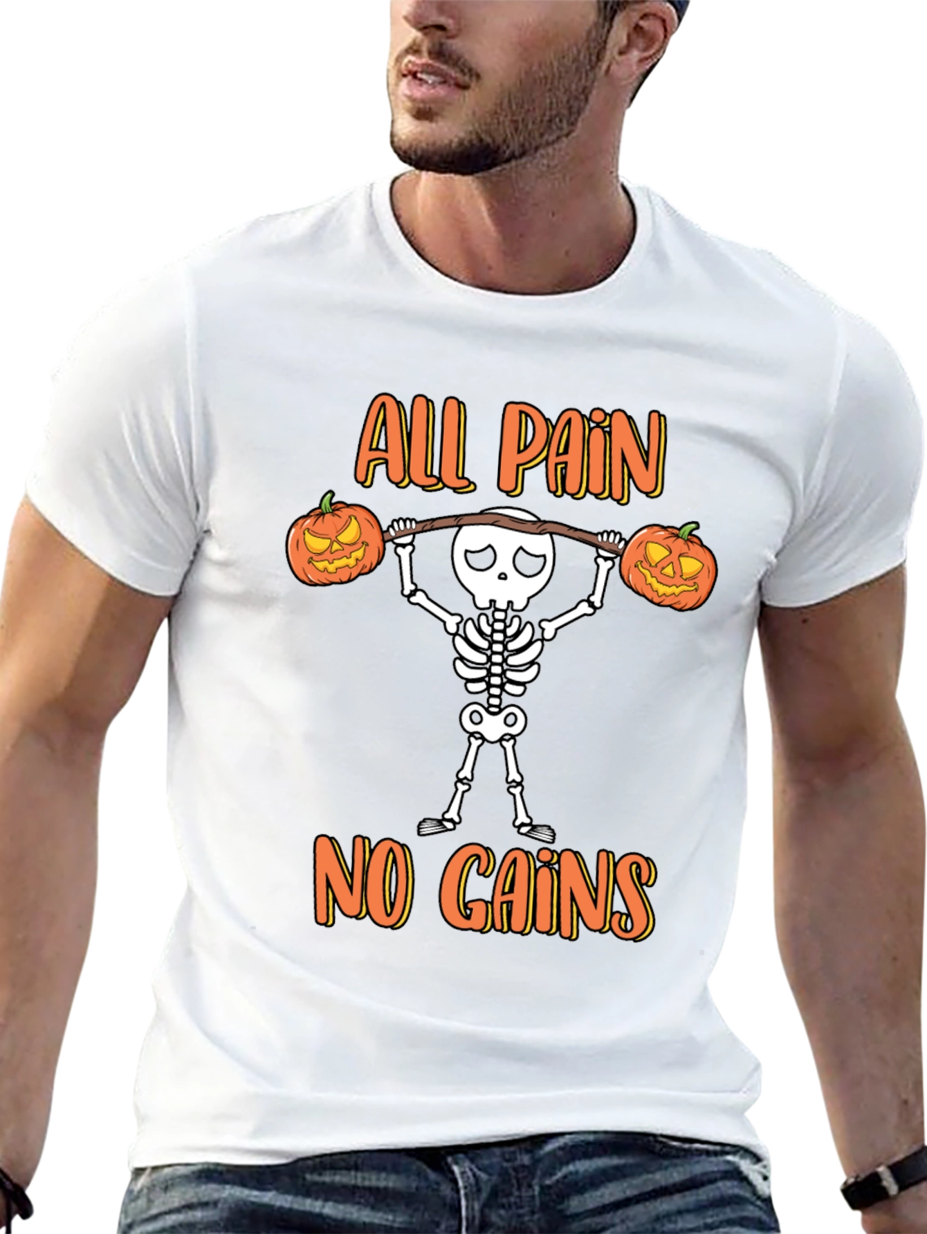 Halloween Skeleton Gym T-Shirt - All Pain No Gains