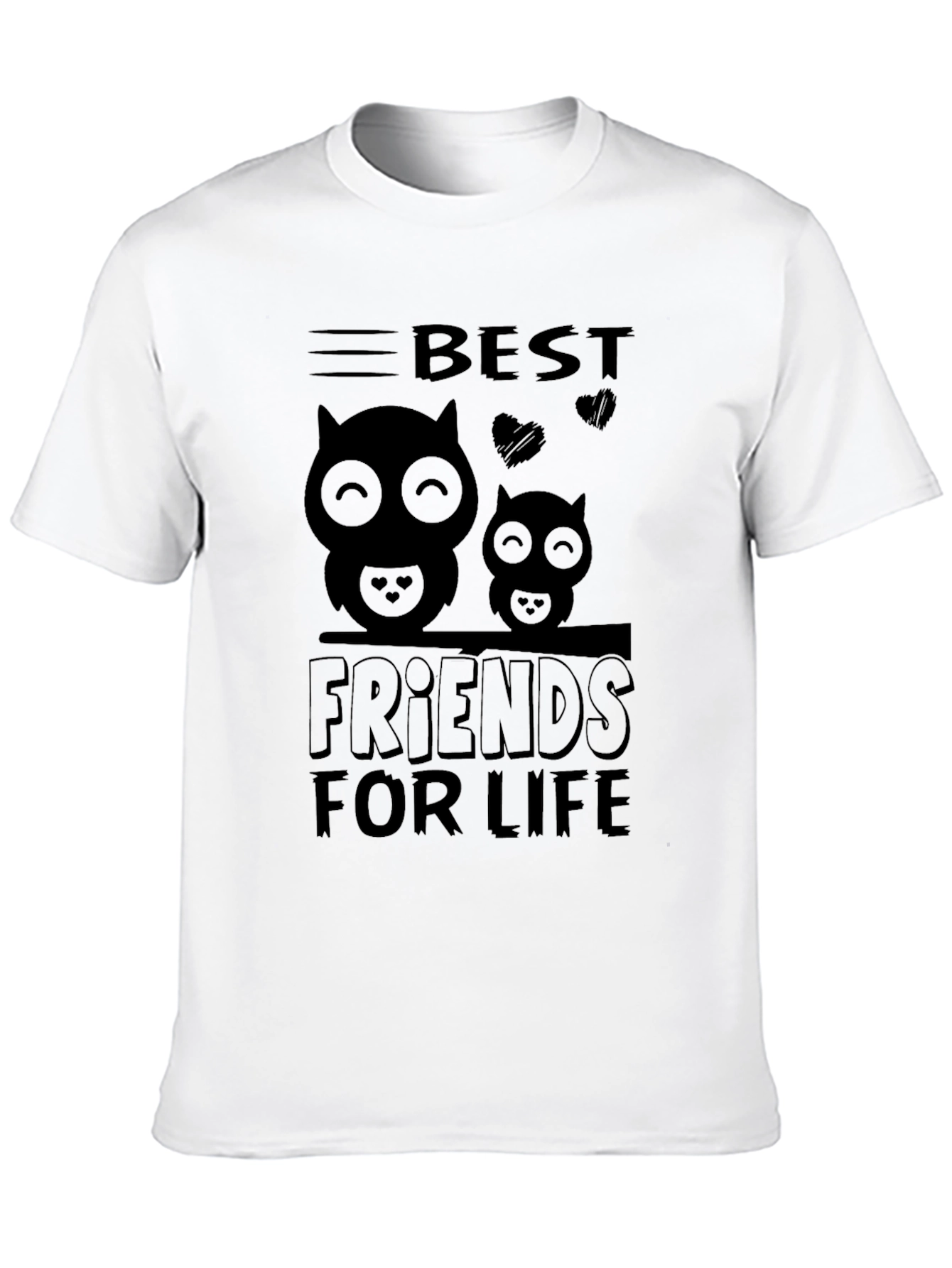 Best Friends For Life Owl Graphic Black T-Shirt