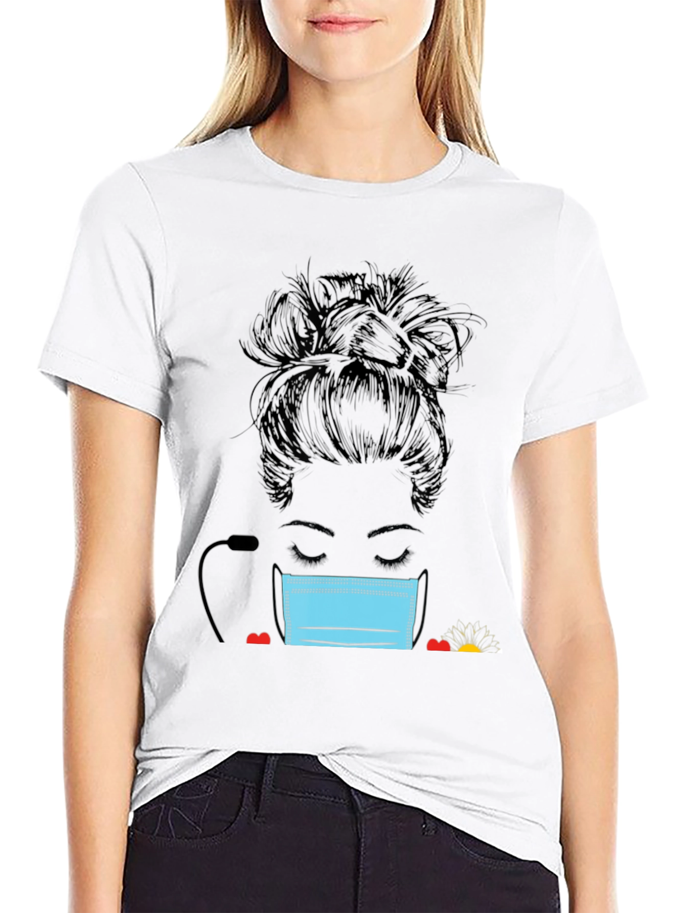 Masked Messy Bun Graphic Tee