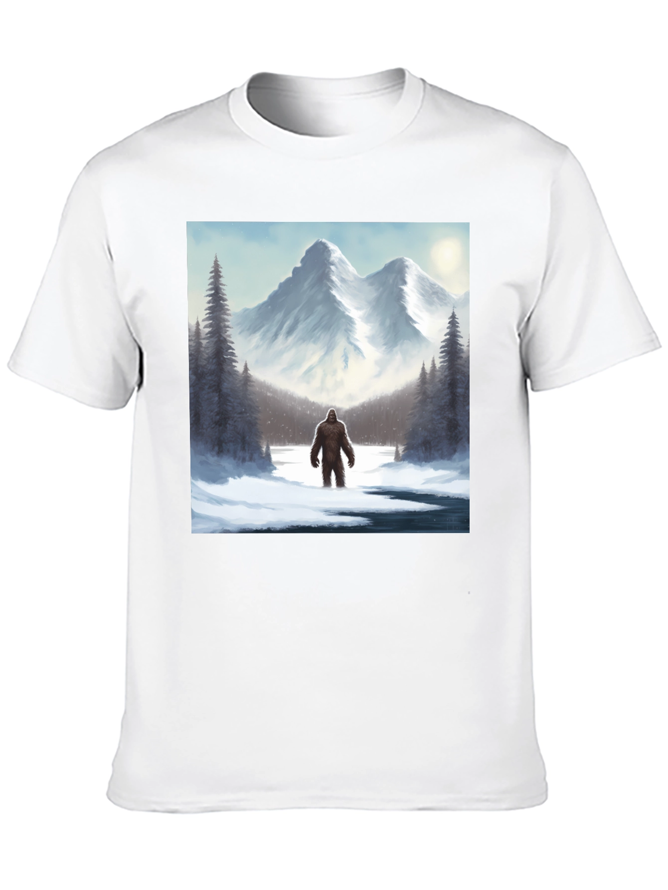 Bigfoot Winter Scene Black T-Shirt