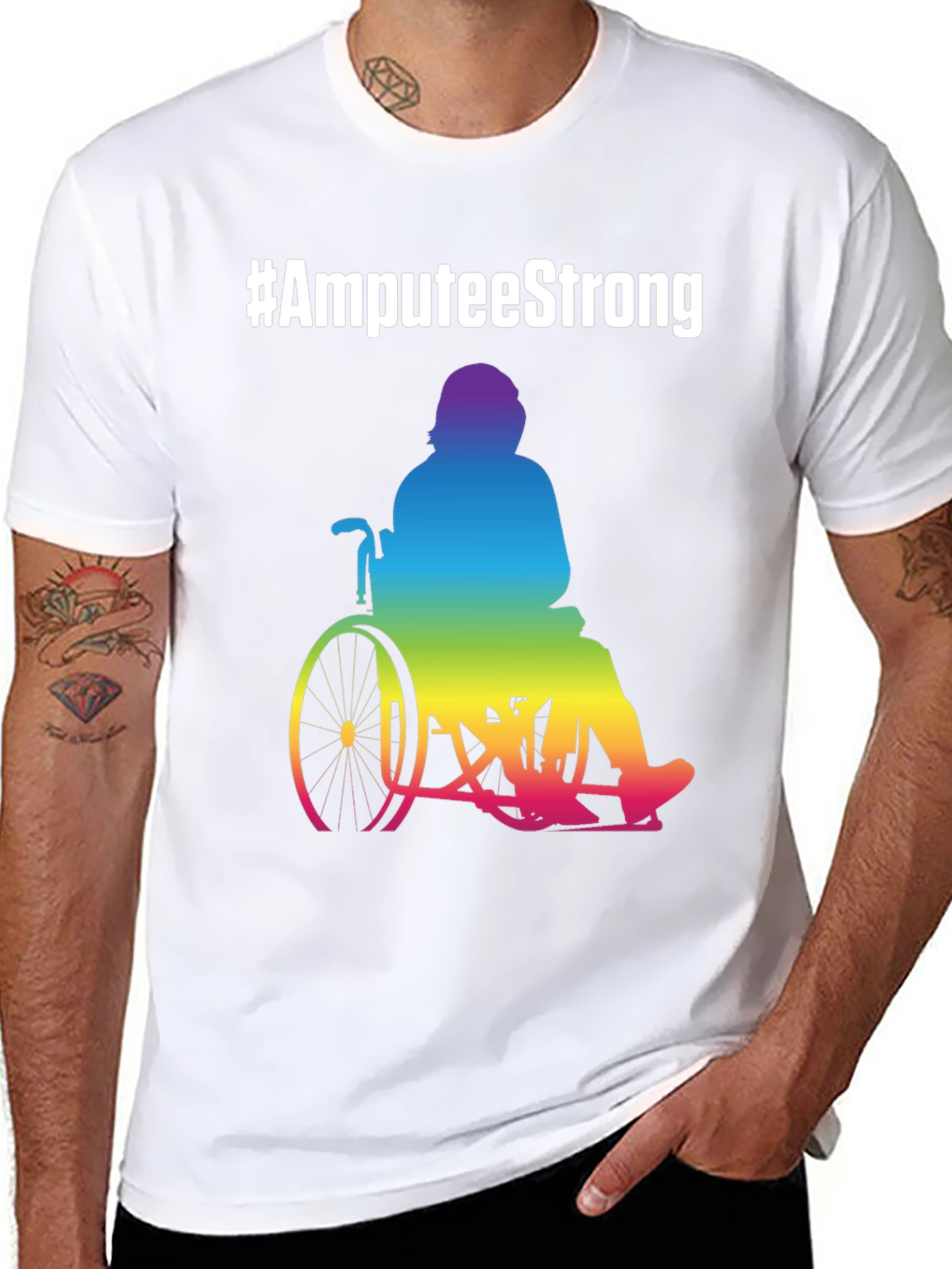 Amputee Strong Rainbow Wheelchair T-Shirt