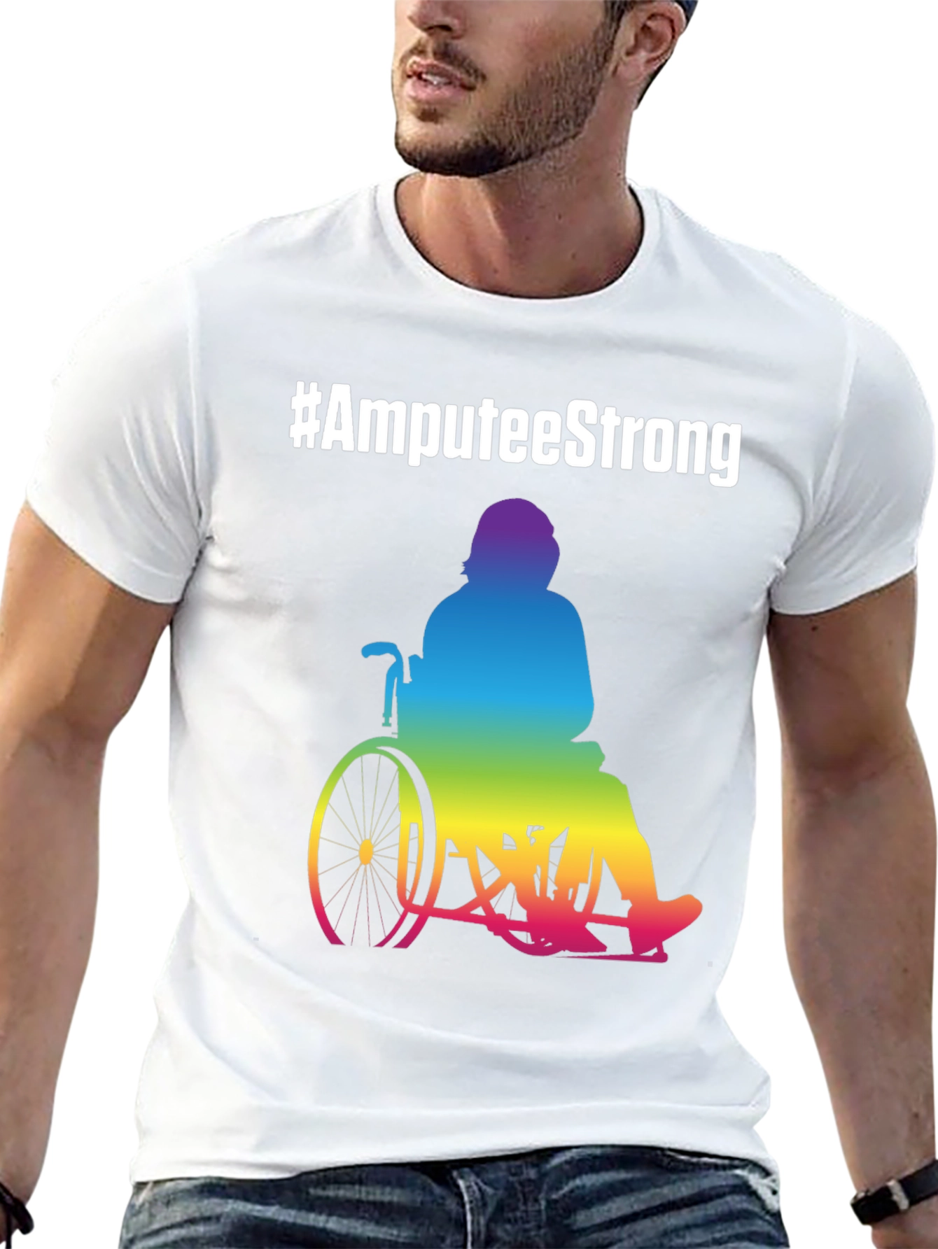Amputee Strong Rainbow Wheelchair T-Shirt