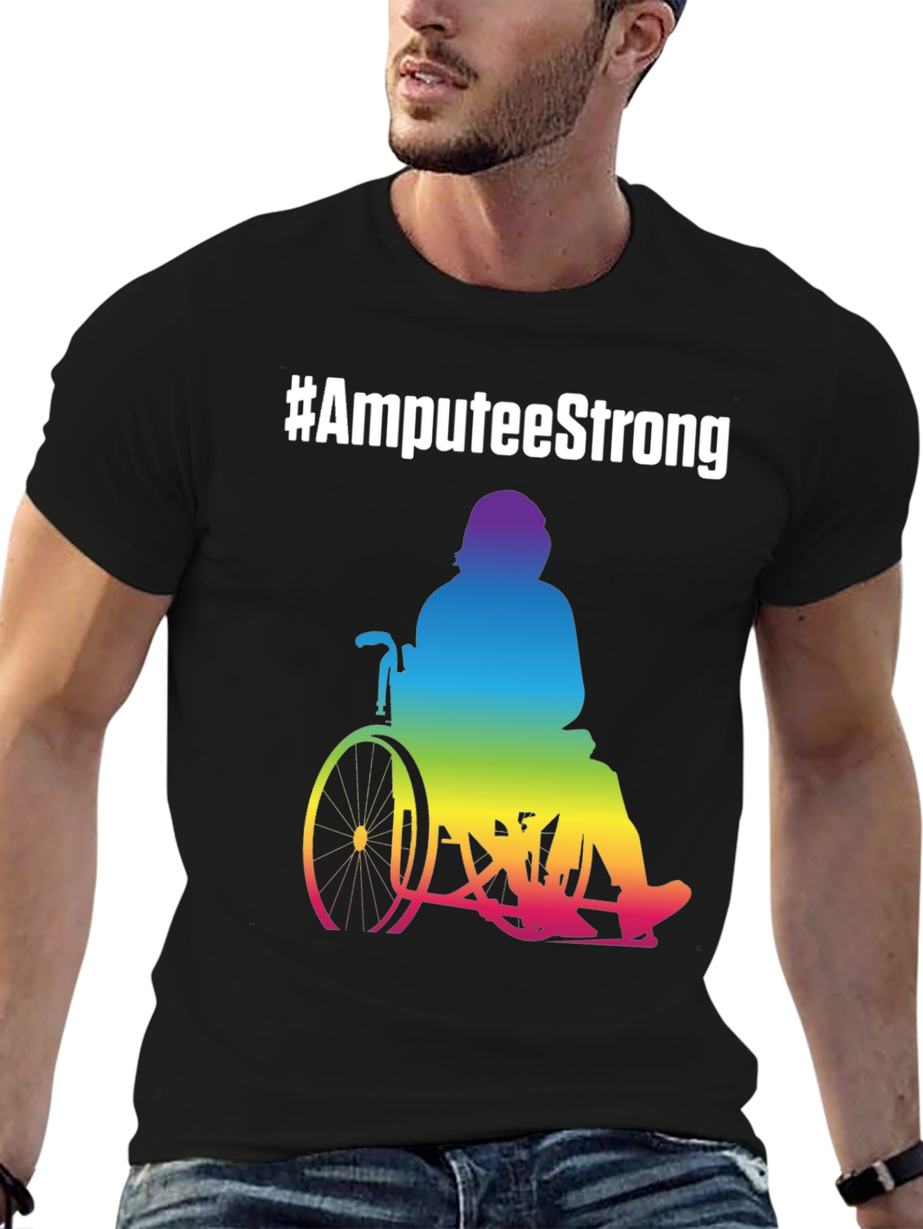 Amputee Strong Rainbow Wheelchair T-Shirt