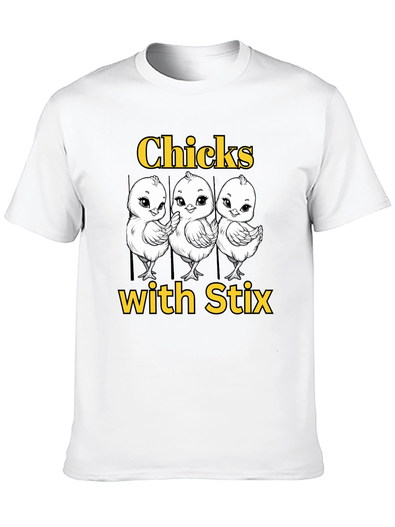 Funny Chicks with Stix Graphic T-Shirt