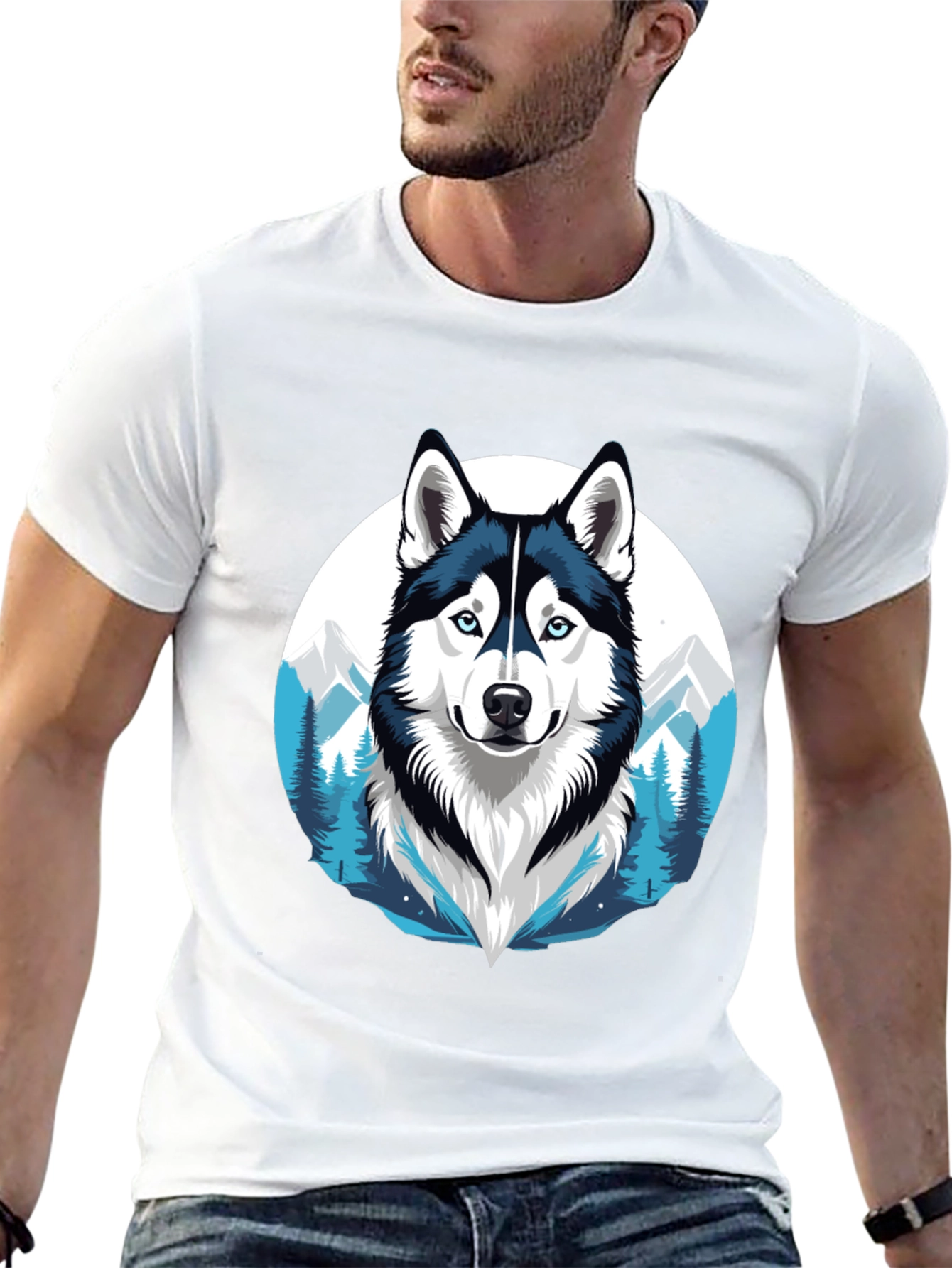 Husky Graphic Tee - Mountain Dog Design