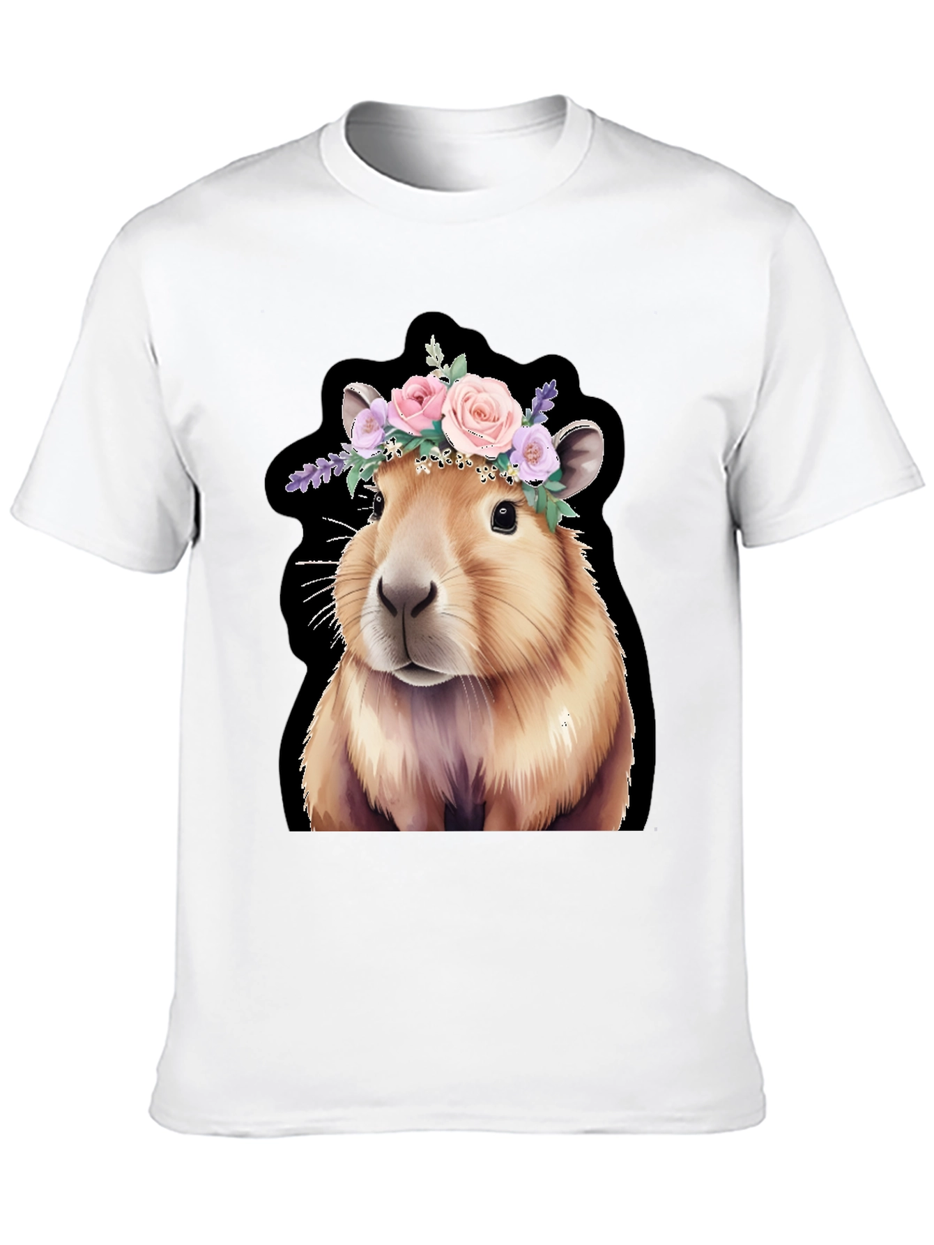 Capybara Floral Crown Black T-Shirt