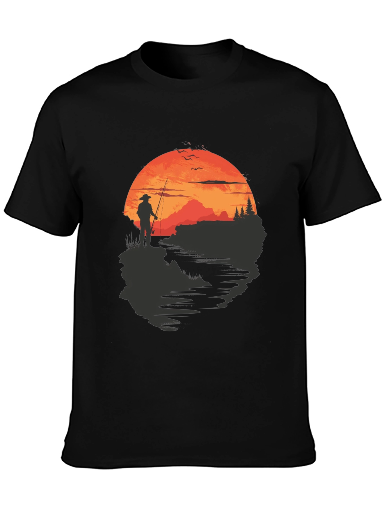 Fisherman Sunset Graphic Tee - Black Crew Neck